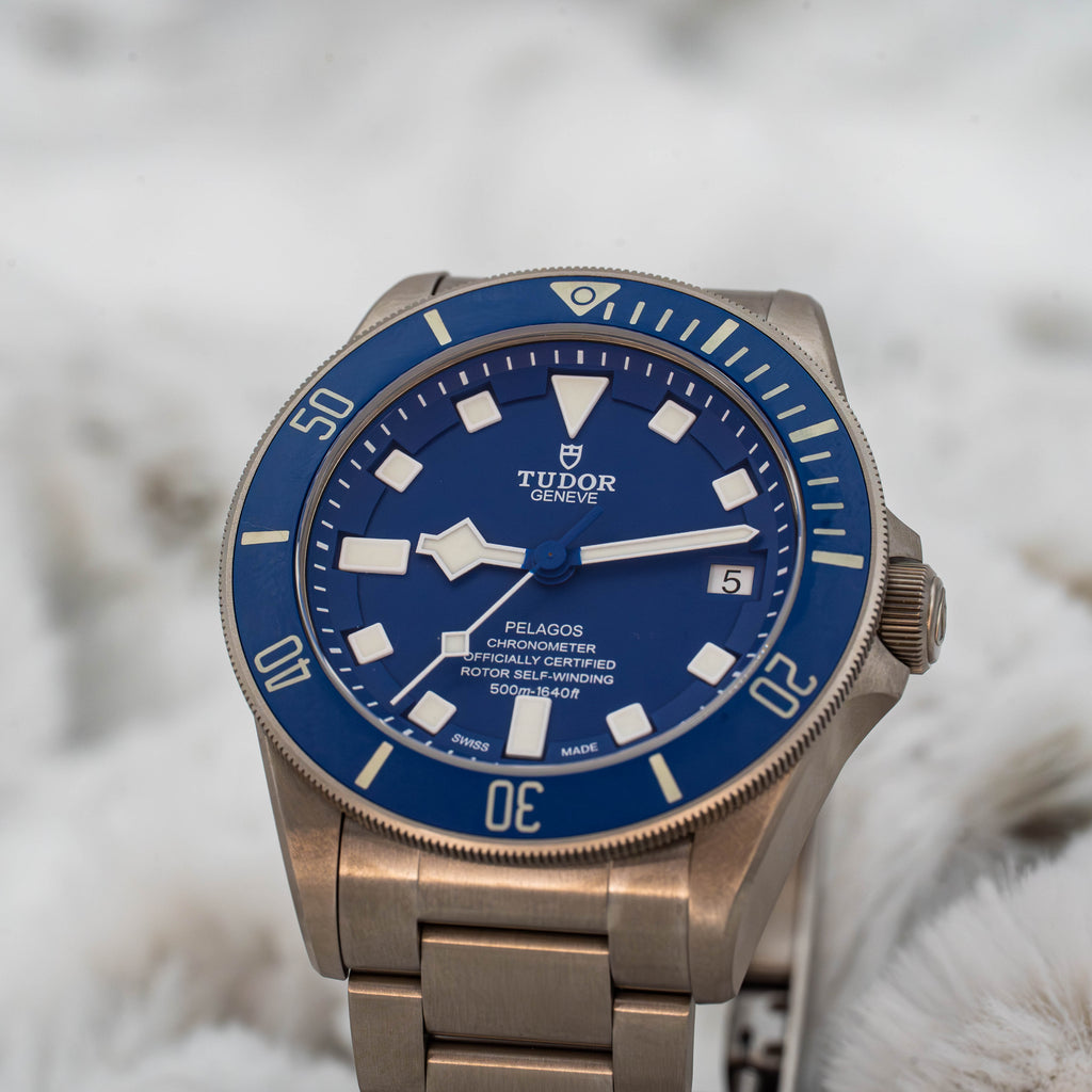 Tudor Pelagos 25600TB 42mm Titanium Blue Dial on Bracelet w Extra Strap B+P