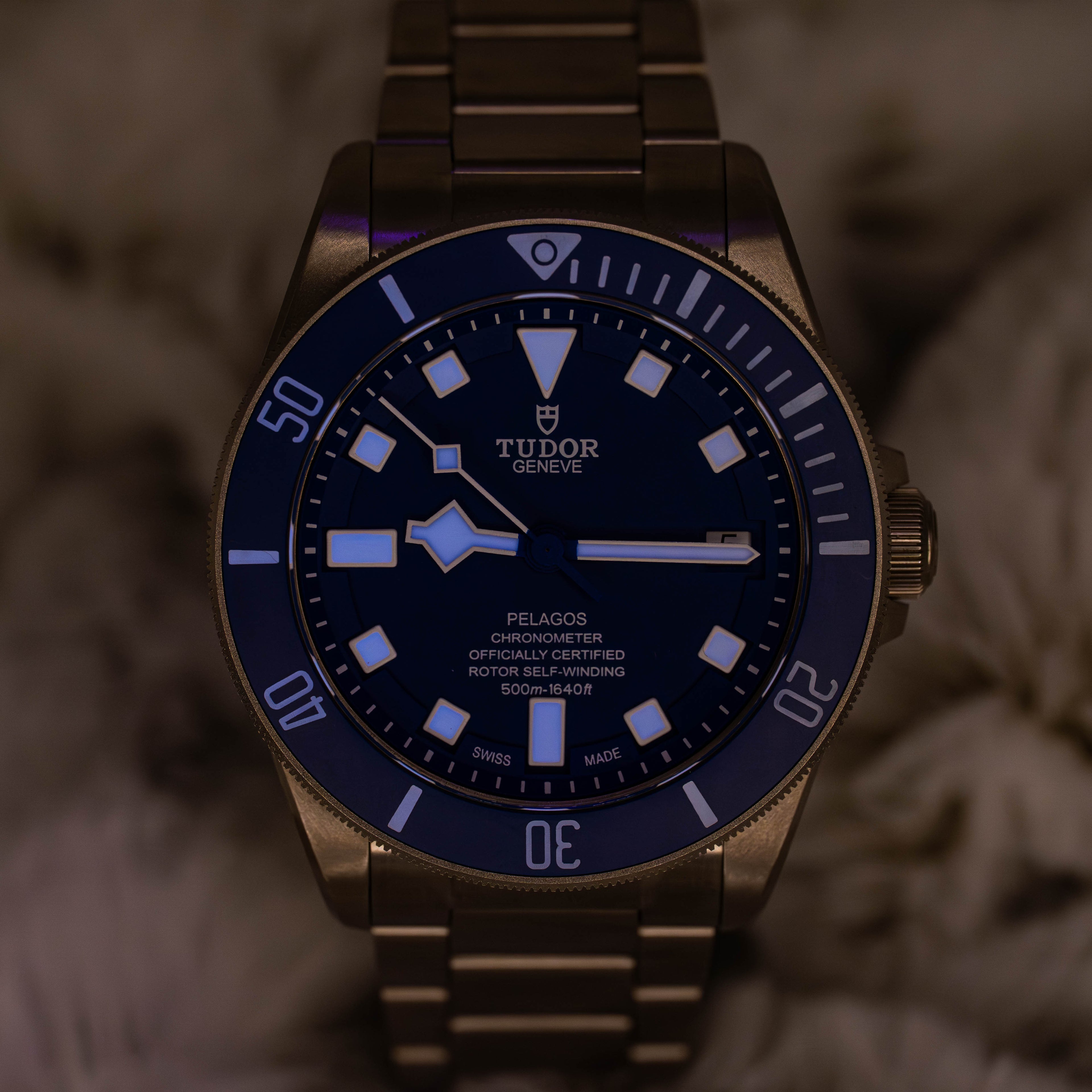 Tudor Pelagos 25600TB 42mm Titanium Blue Dial on Bracelet w Extra Strap B+P