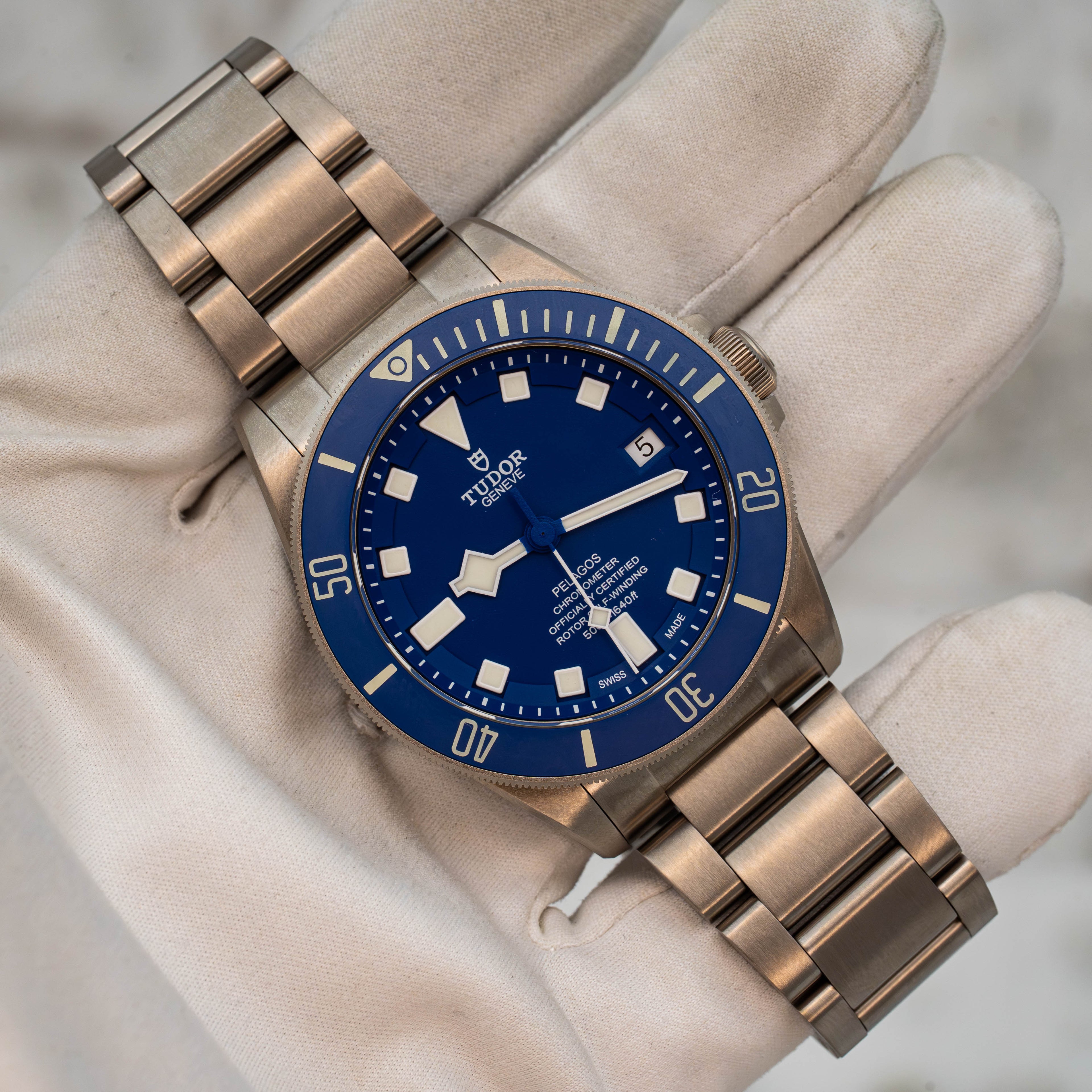 Tudor Pelagos 25600TB 42mm Titanium Blue Dial on Bracelet w Extra Strap B+P