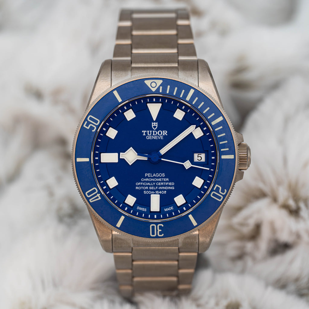 Tudor Pelagos 25600TB 42mm Titanium Blue Dial on Bracelet w Extra Strap B+P