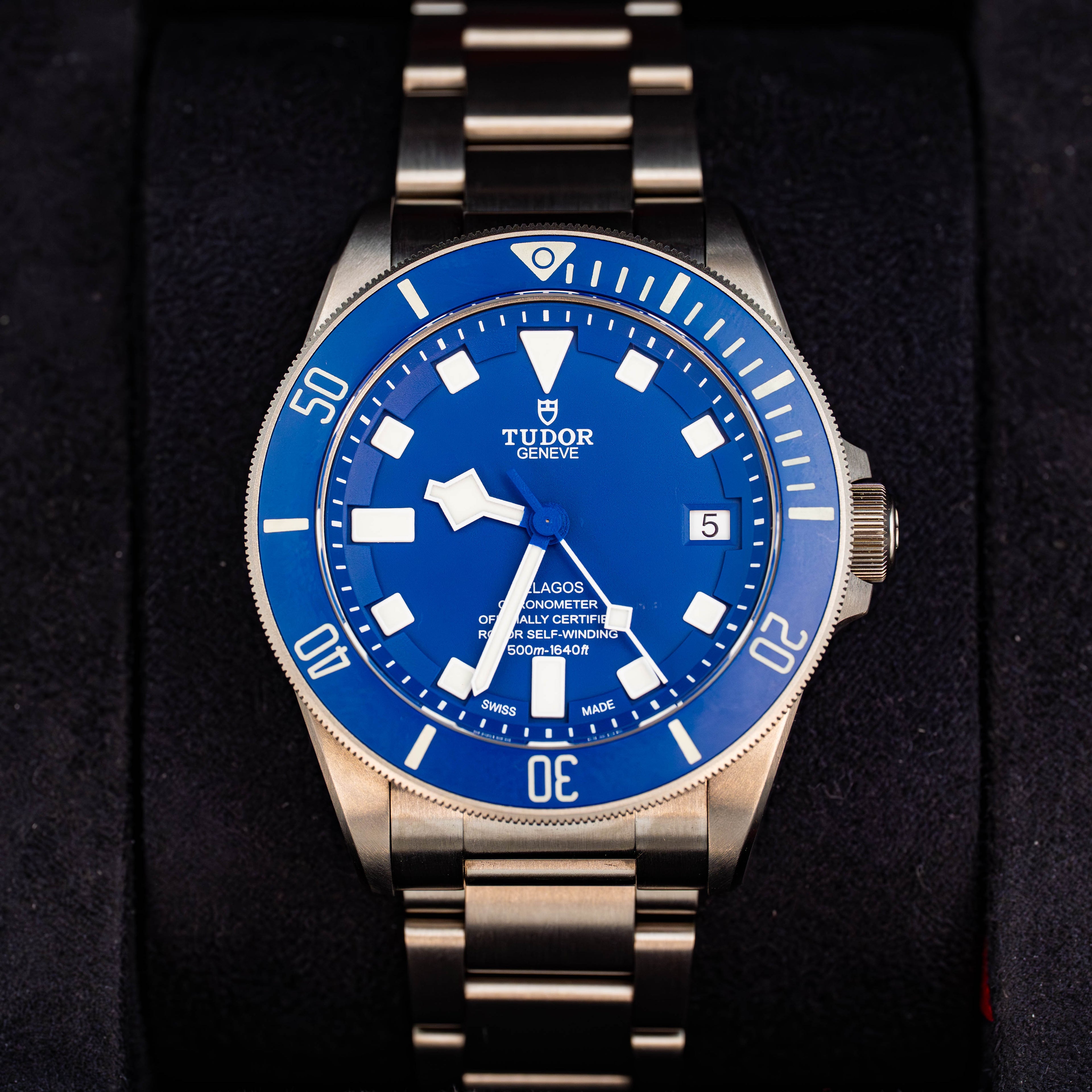 Tudor Pelagos 25600TB 42mm Titanium Blue Dial on Bracelet w Extra Strap B+P