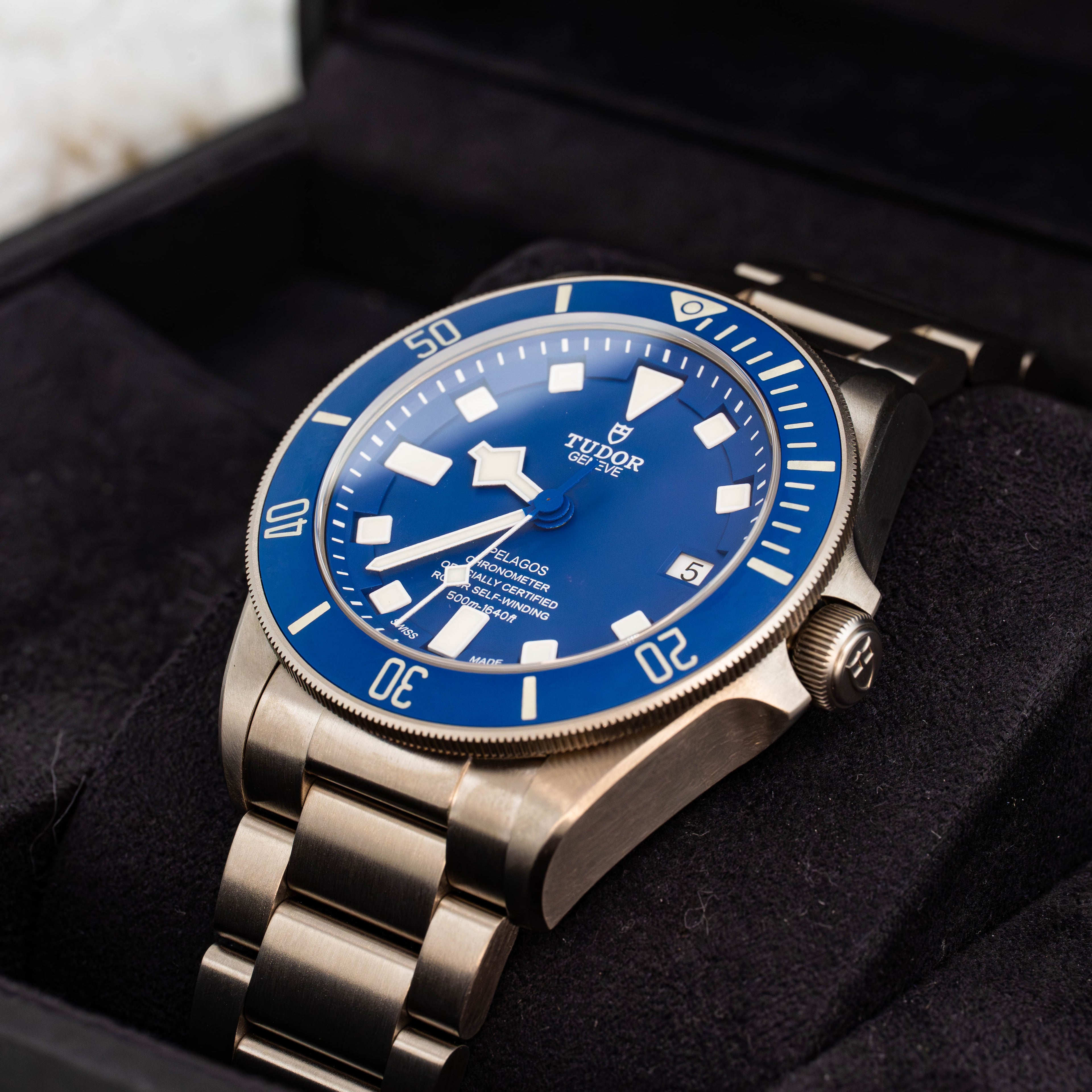 Tudor Pelagos 25600TB 42mm Titanium Blue Dial on Bracelet w Extra Strap B+P