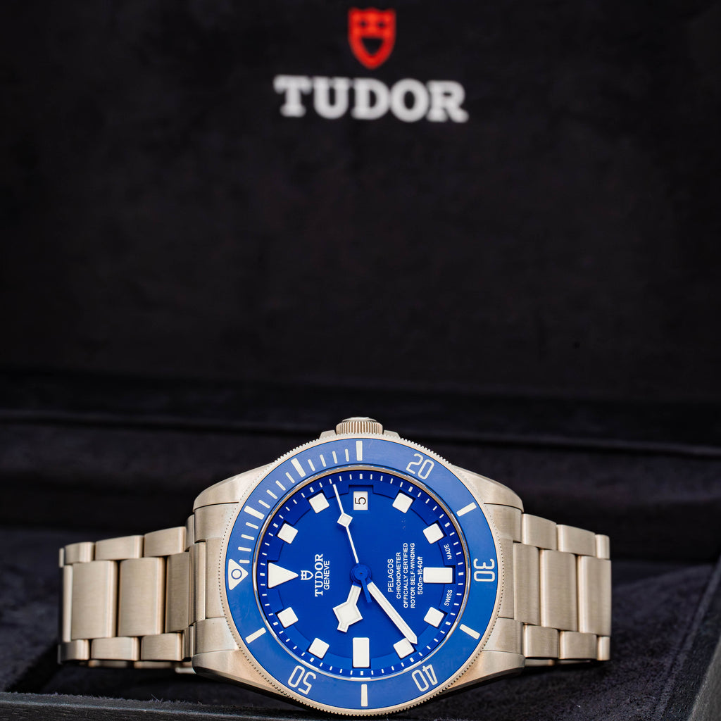 Tudor Pelagos 25600TB 42mm Titanium Blue Dial on Bracelet w Extra Strap B+P