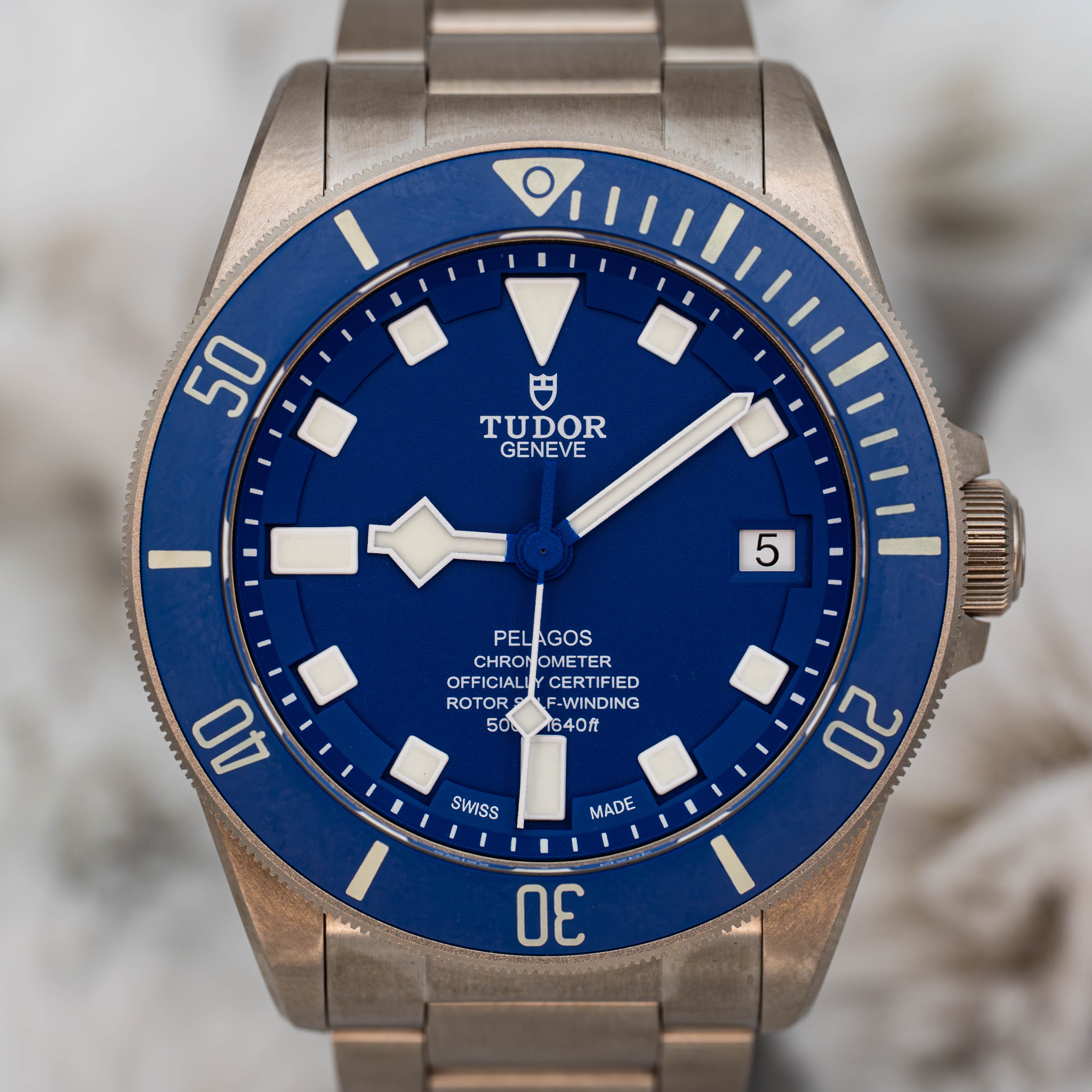 Tudor Pelagos 25600TB 42mm Titanium Blue Dial on Bracelet w Extra Strap B+P