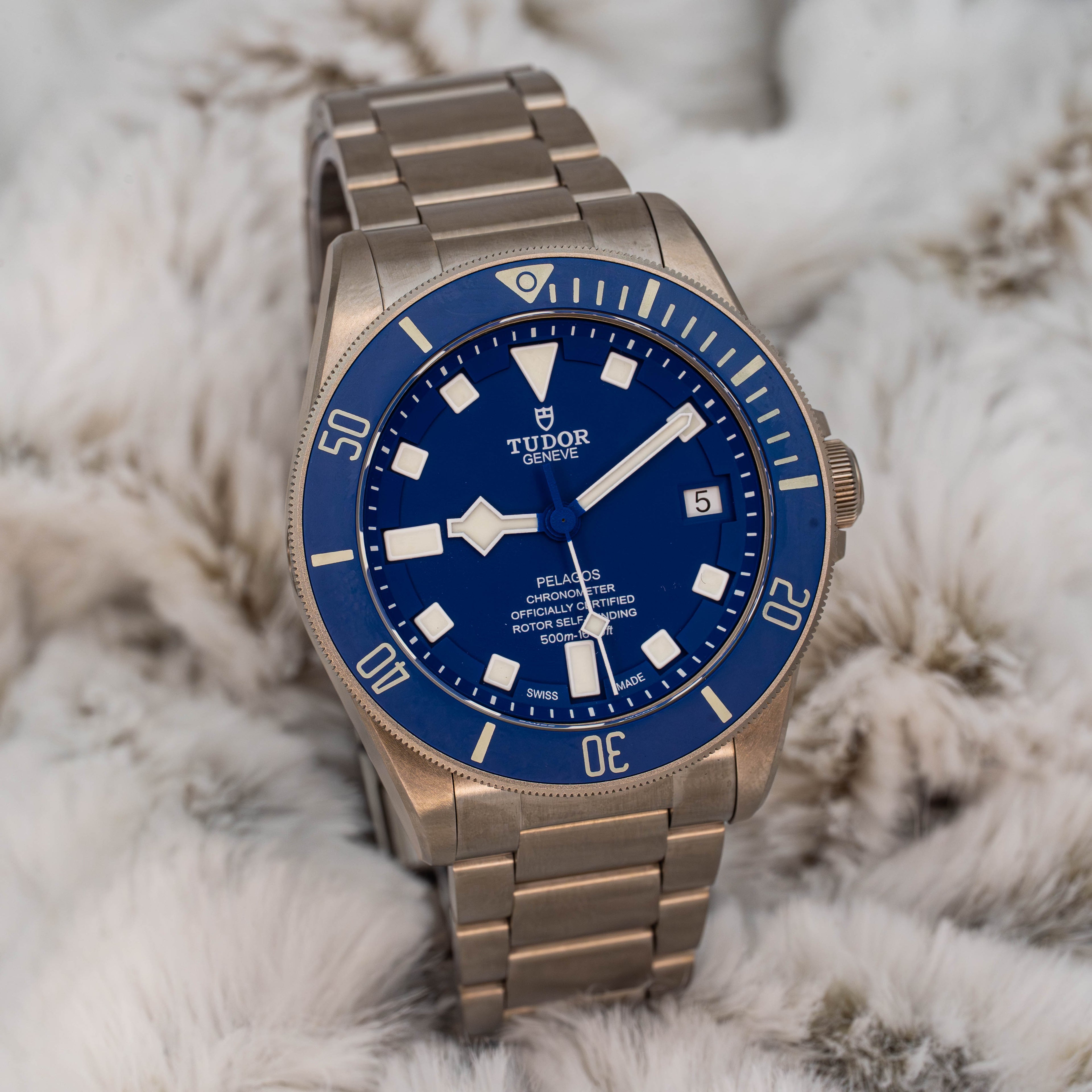 Tudor Pelagos 25600TB 42mm Titanium Blue Dial on Bracelet w Extra Strap B+P