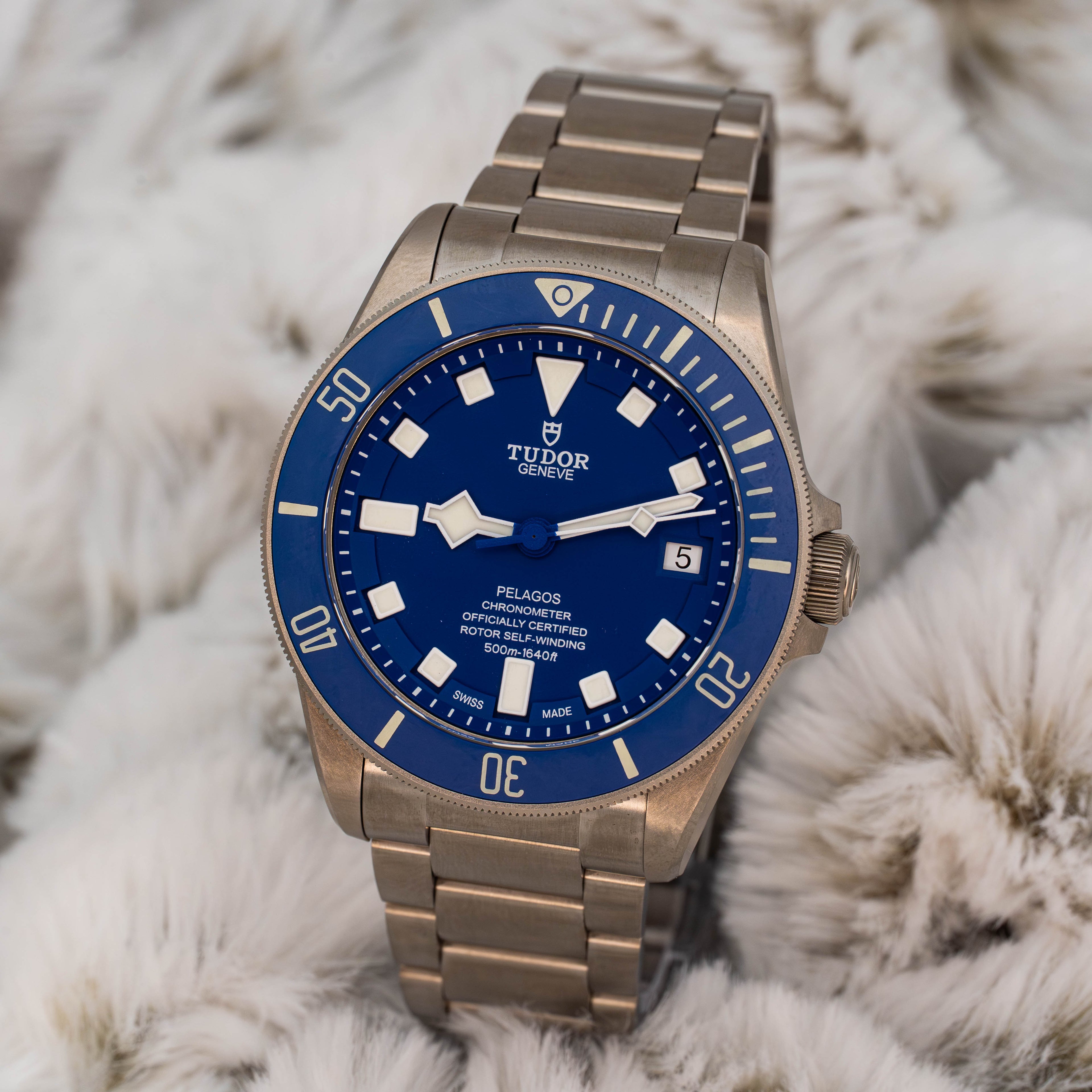 Tudor Pelagos 25600TB 42mm Titanium Blue Dial on Bracelet w Extra Strap B+P