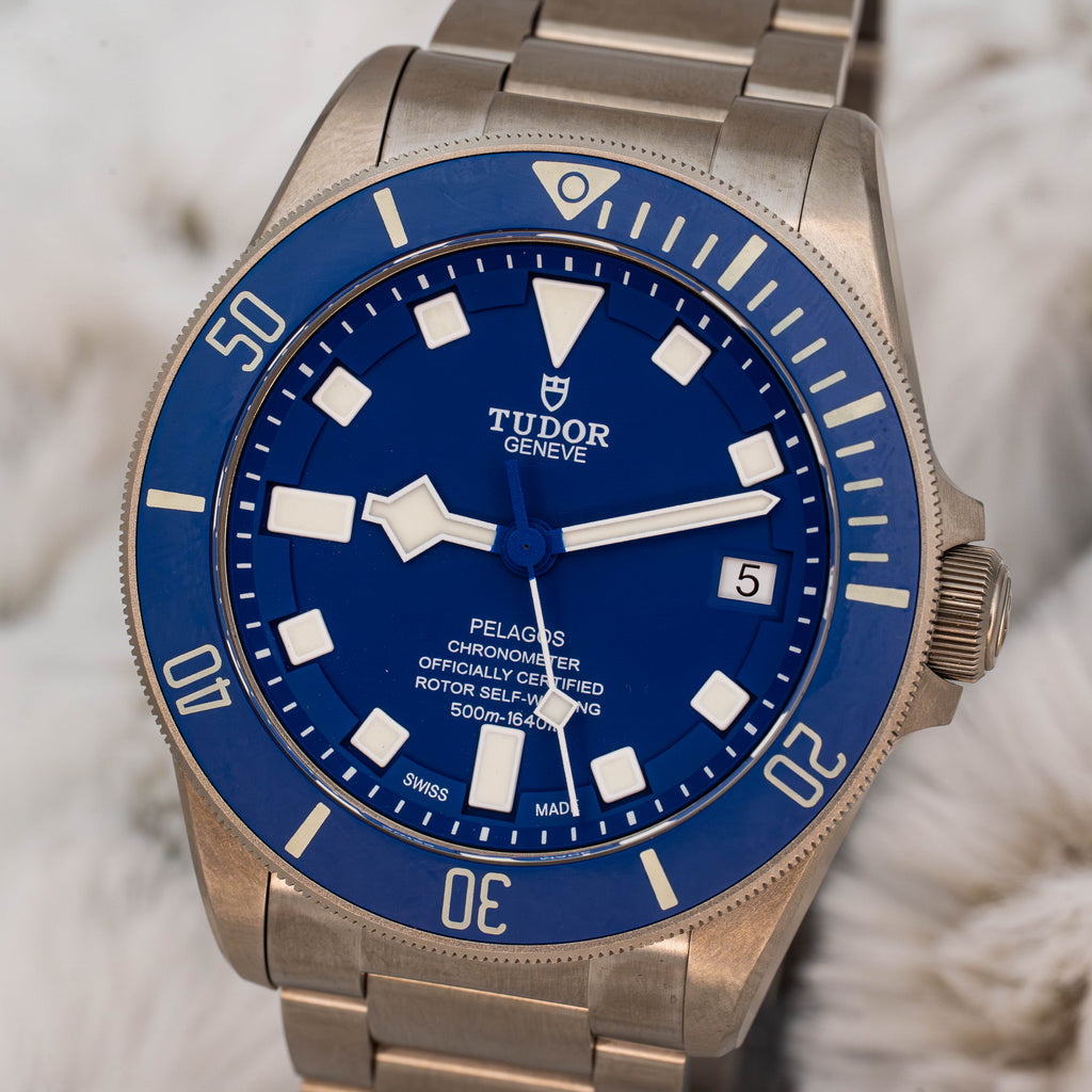 Tudor Pelagos 25600TB 42mm Titanium Blue Dial on Bracelet w Extra Strap B+P