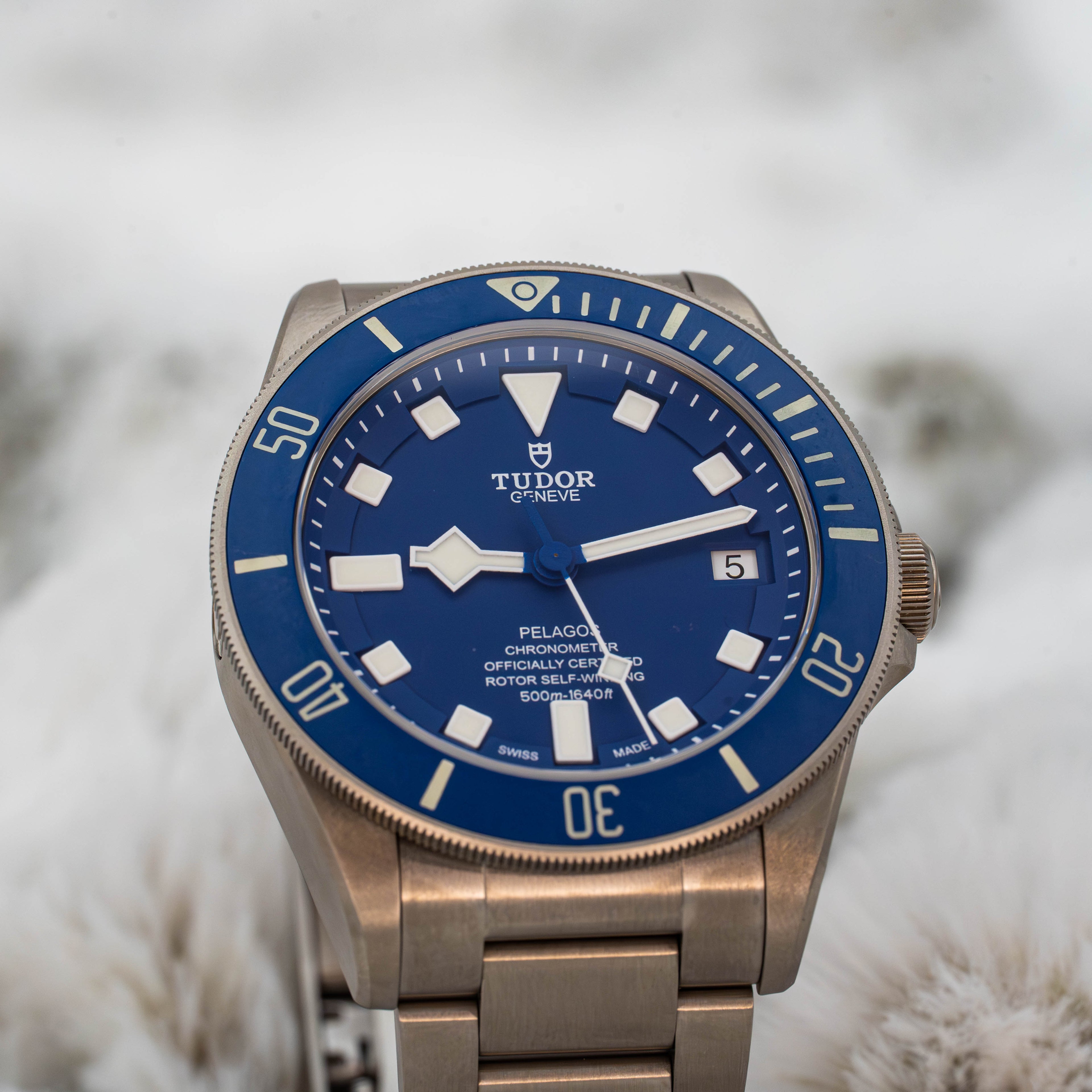 Tudor Pelagos 25600TB 42mm Titanium Blue Dial on Bracelet w Extra Strap B+P