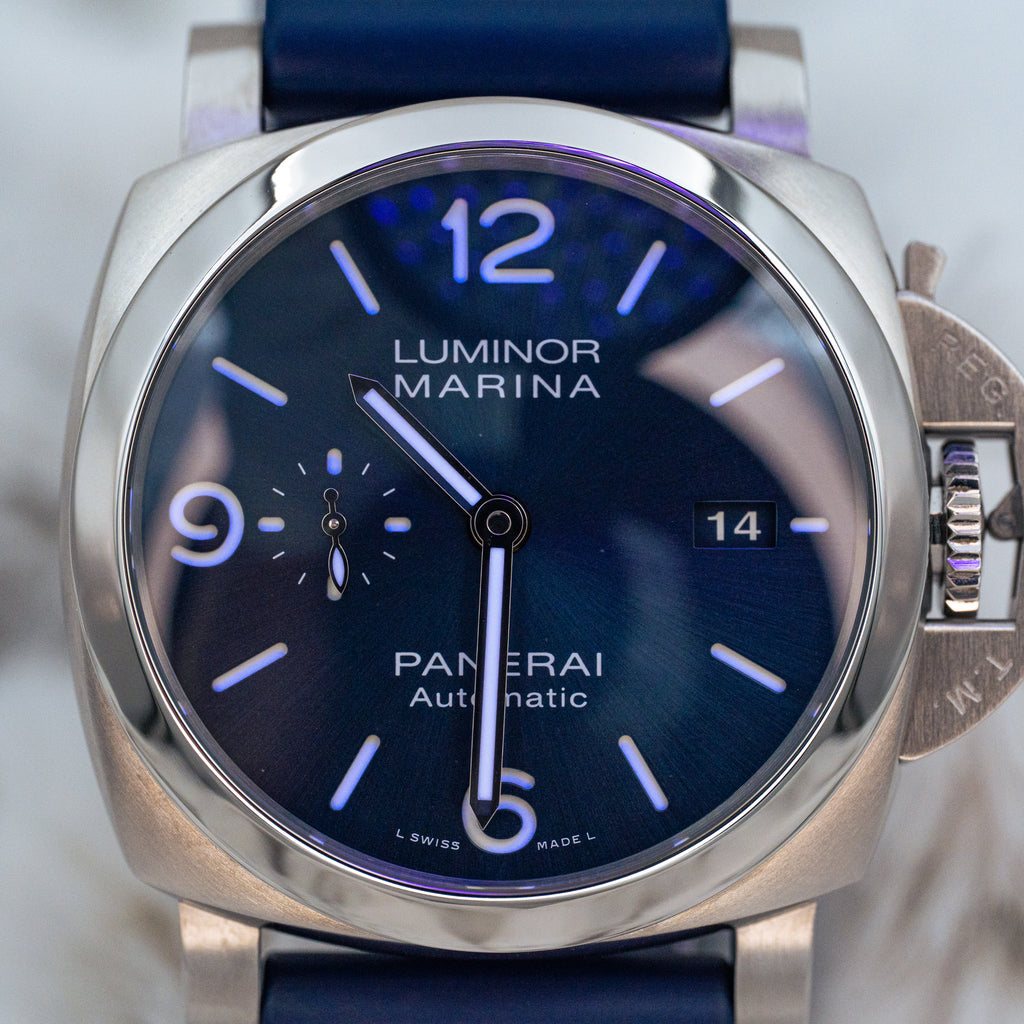2021 Panerai Luminor Marina PAM01313 Blue Dial on Blue Strap Steel 44mm B+P