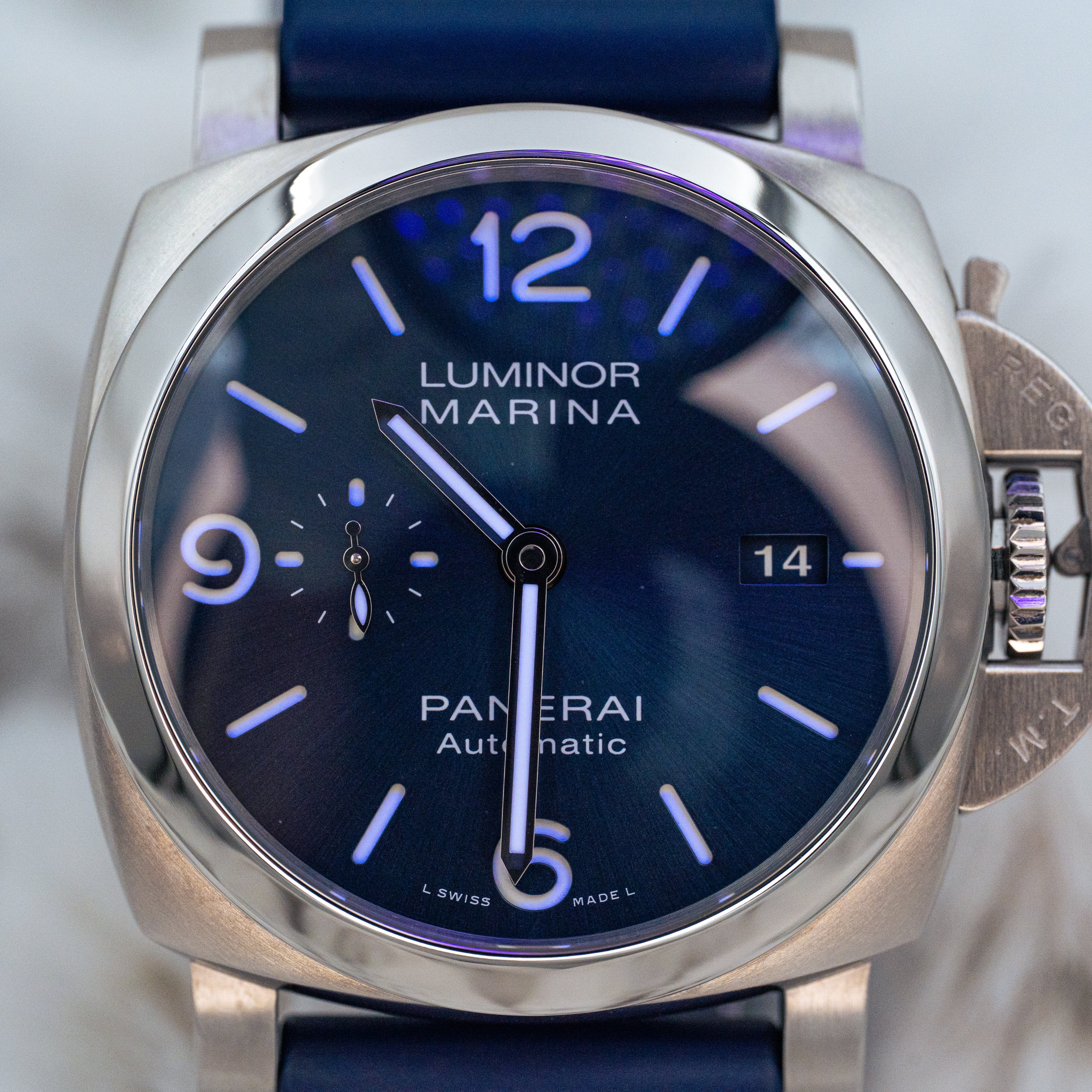 2021 Panerai Luminor Marina PAM01313 Blue Dial on Blue Strap Steel 44mm B+P
