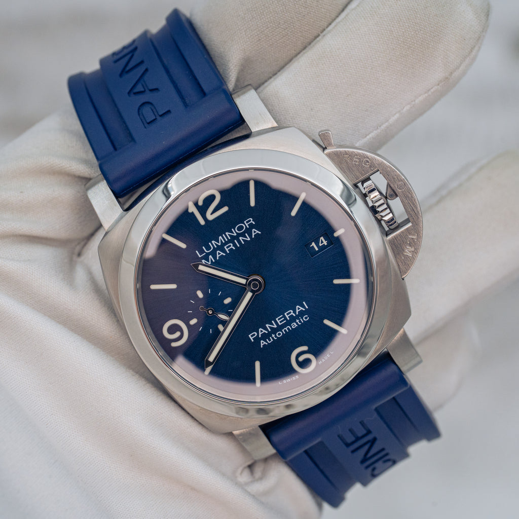 2021 Panerai Luminor Marina PAM01313 Blue Dial on Blue Strap Steel 44mm B+P