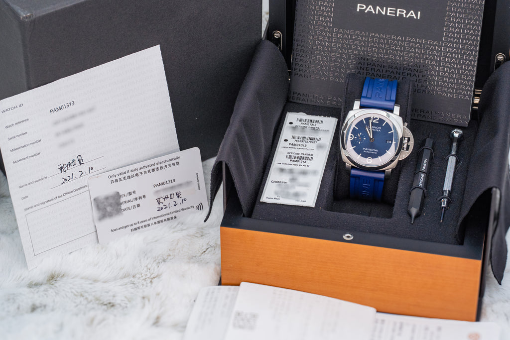 2021 Panerai Luminor Marina PAM01313 Blue Dial on Blue Strap Steel 44mm B+P