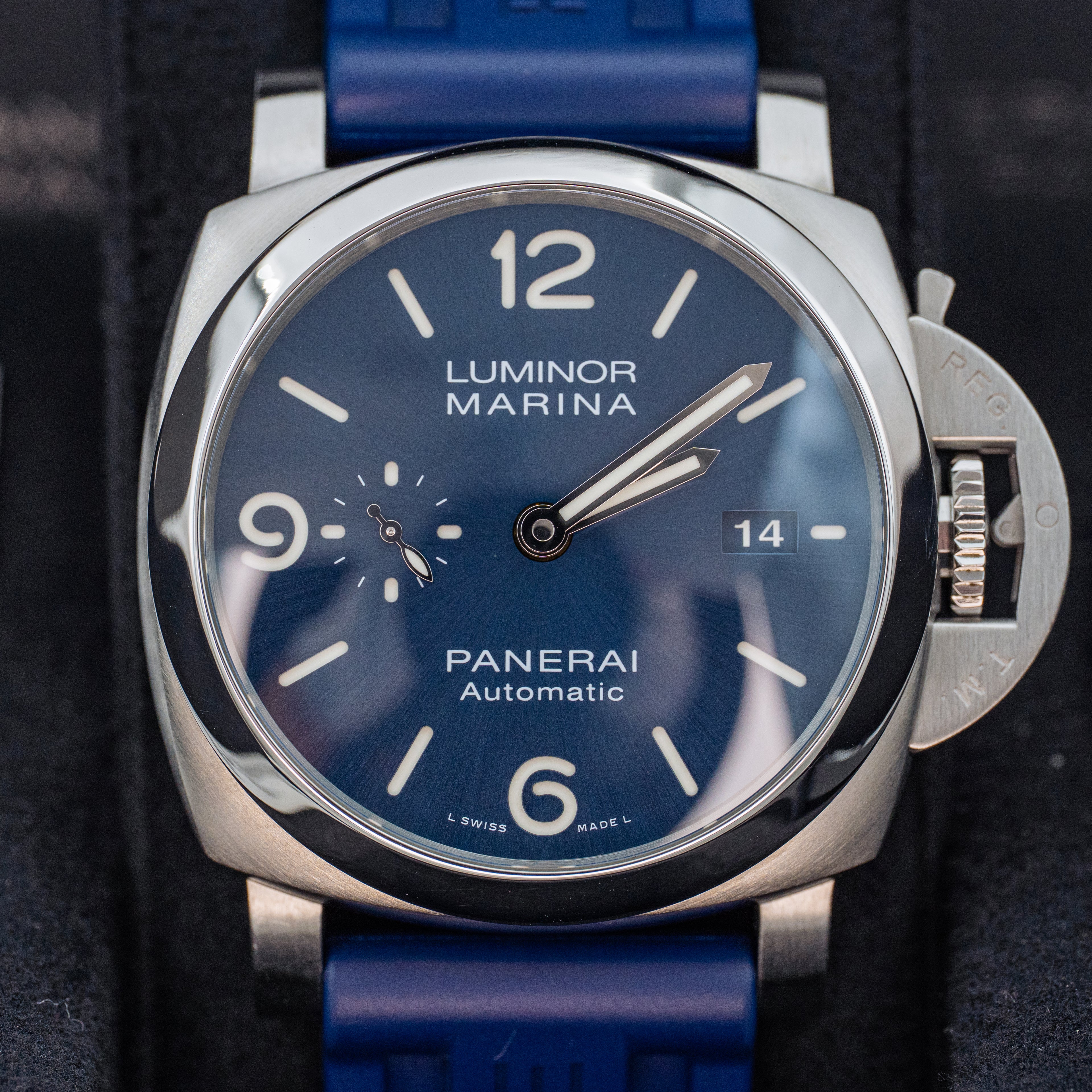 2021 Panerai Luminor Marina PAM01313 Blue Dial on Blue Strap Steel 44mm B+P