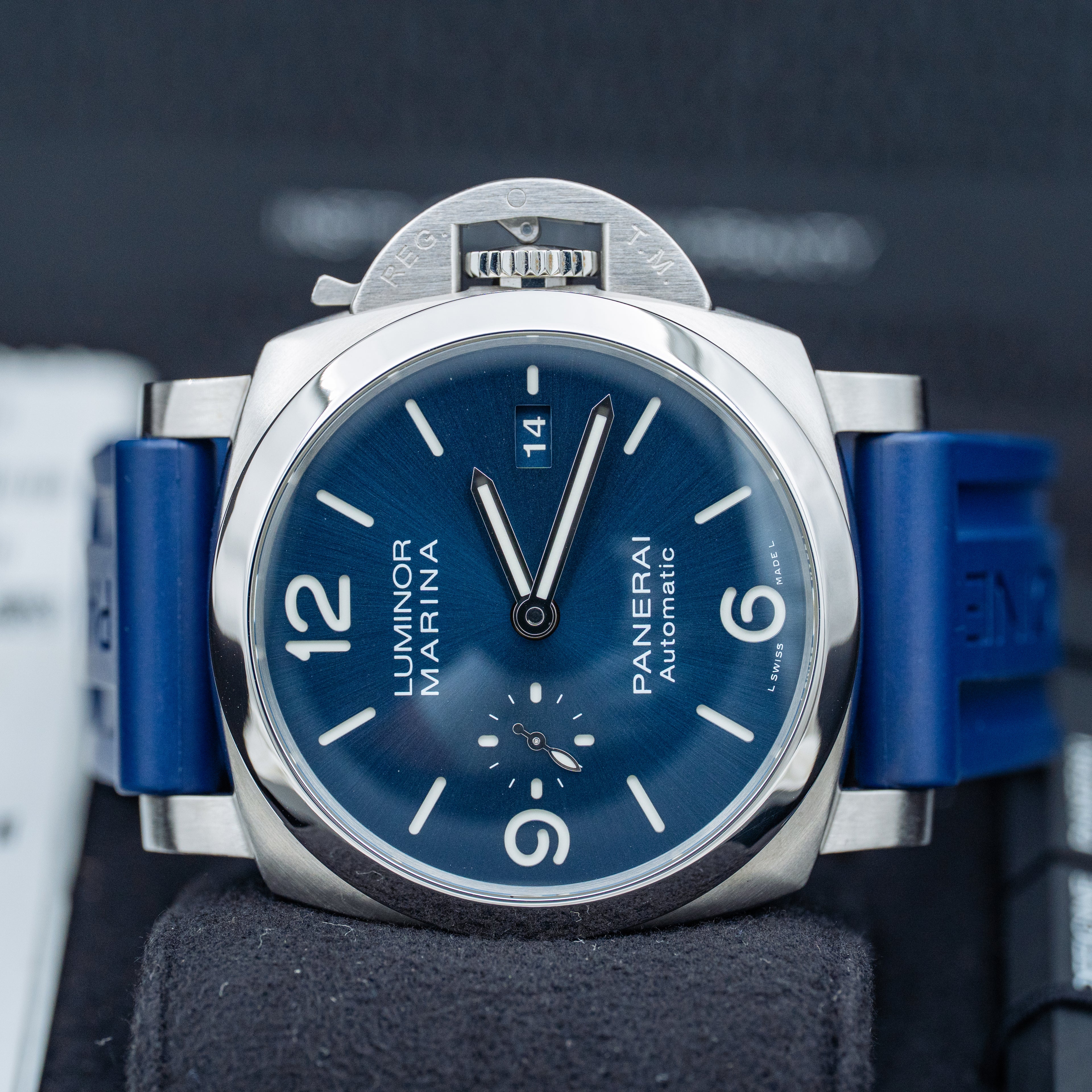 2021 Panerai Luminor Marina PAM01313 Blue Dial on Blue Strap Steel 44mm B+P