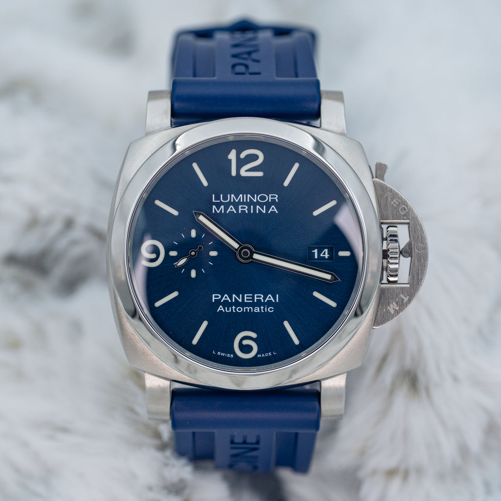 2021 Panerai Luminor Marina PAM01313 Blue Dial on Blue Strap Steel 44mm B+P