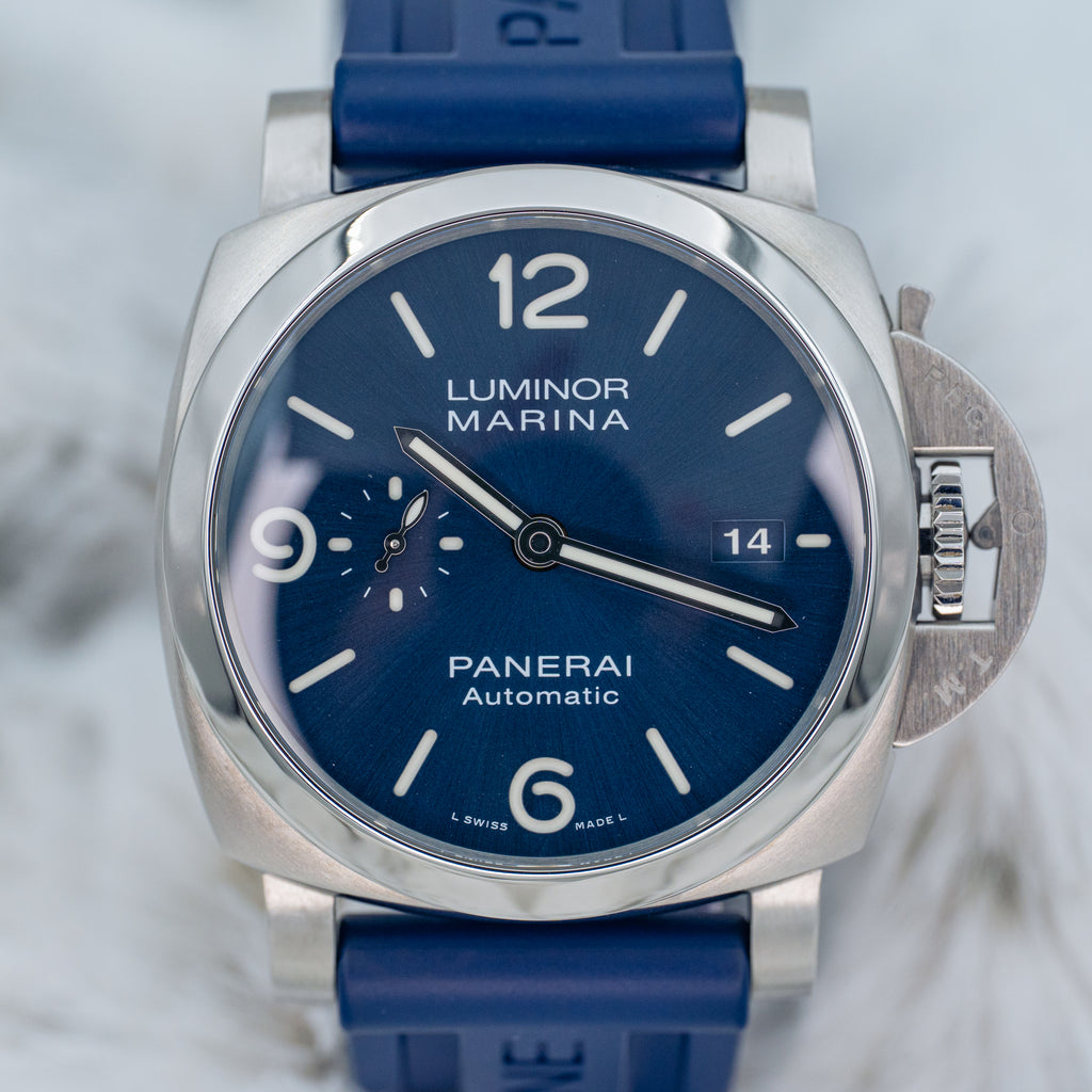 2021 Panerai Luminor Marina PAM01313 Blue Dial on Blue Strap Steel 44mm B+P