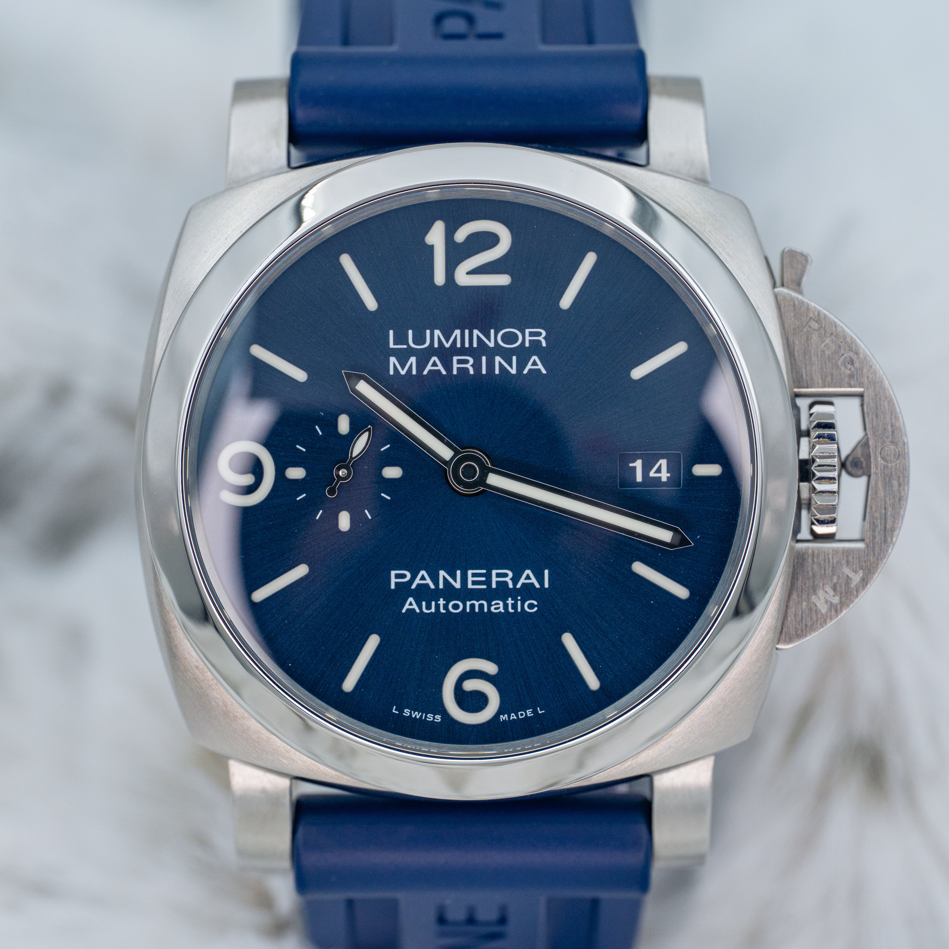 2021 Panerai Luminor Marina PAM01313 Blue Dial on Blue Strap Steel 44mm B+P