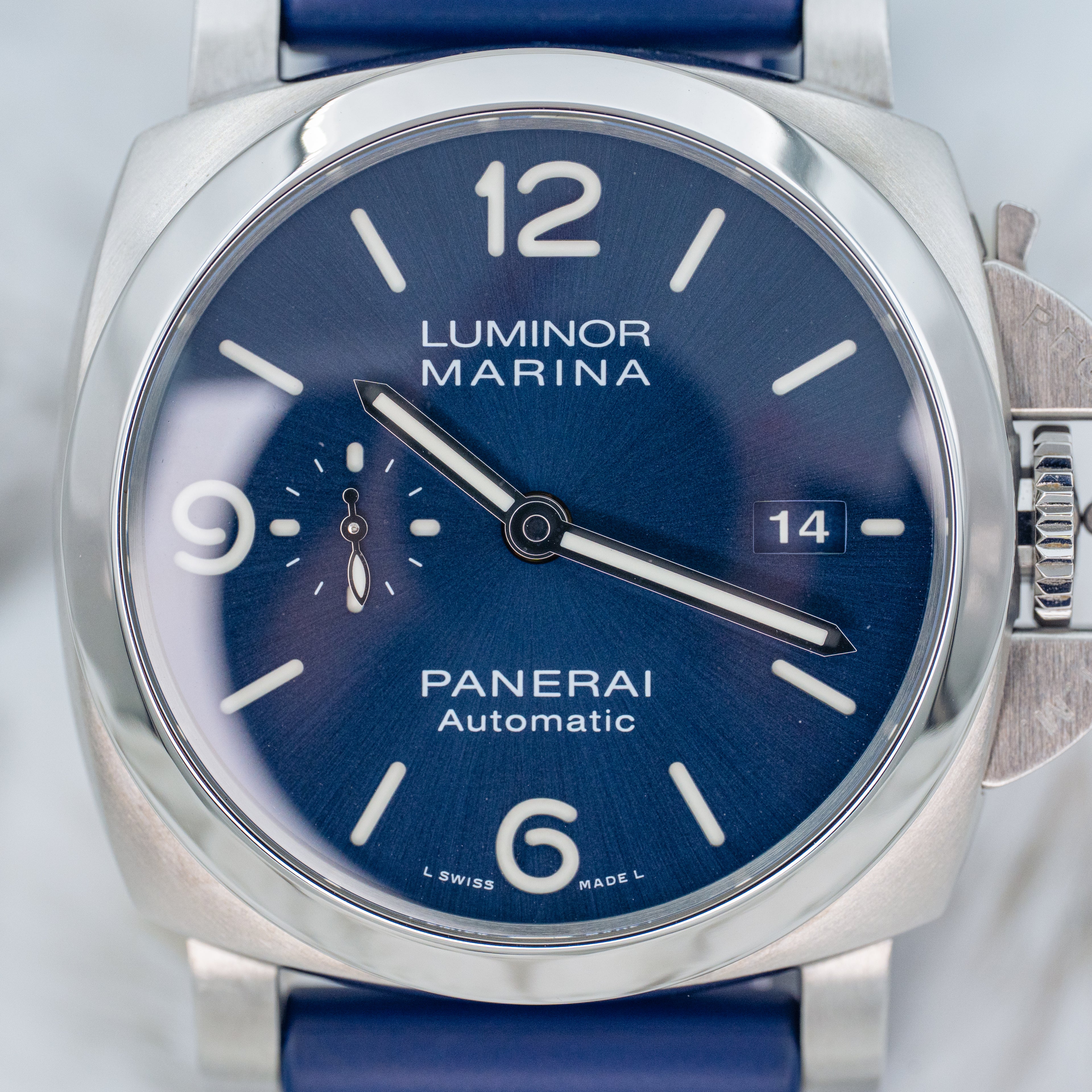 2021 Panerai Luminor Marina PAM01313 Blue Dial on Blue Strap Steel 44mm B+P