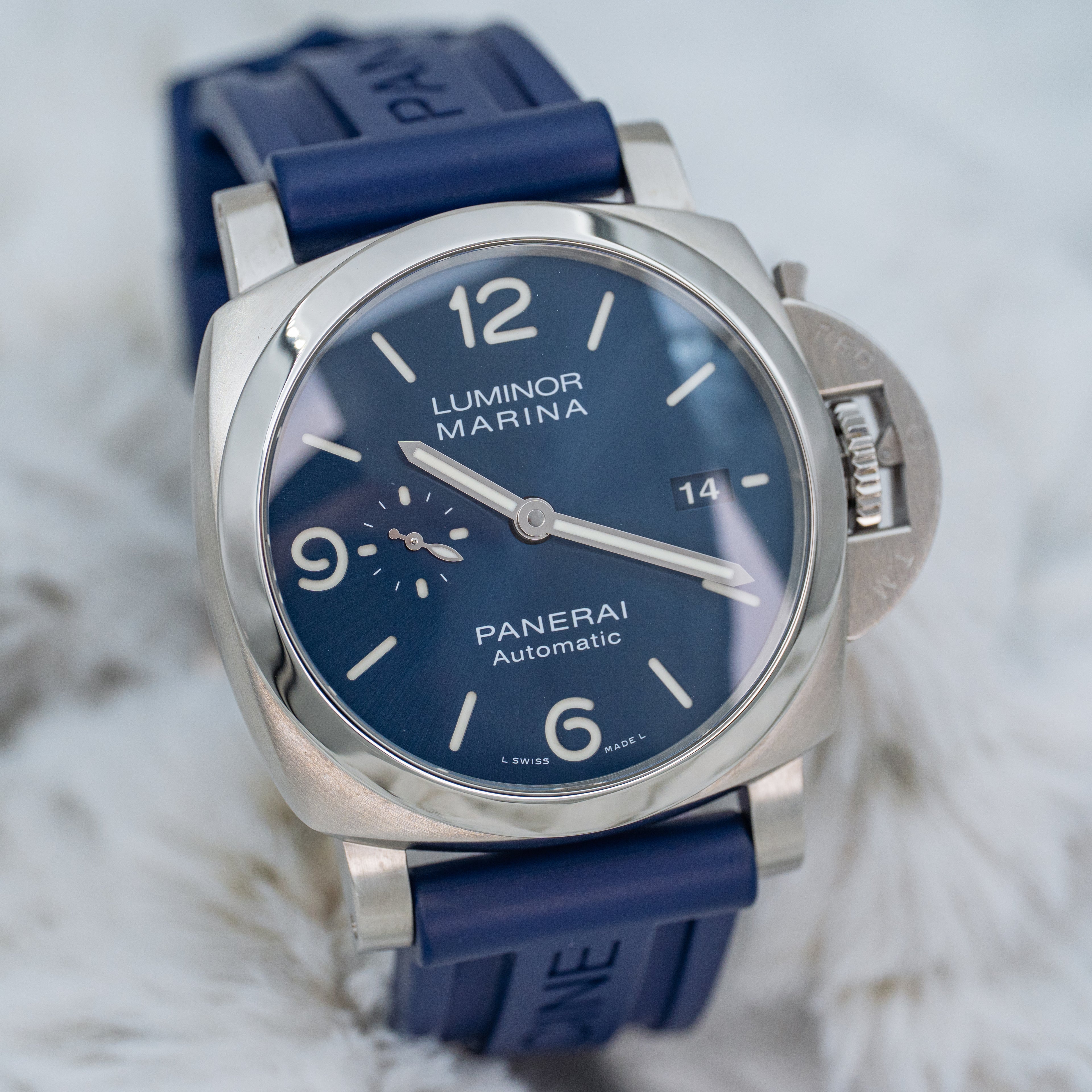 2021 Panerai Luminor Marina PAM01313 Blue Dial on Blue Strap Steel 44mm B+P