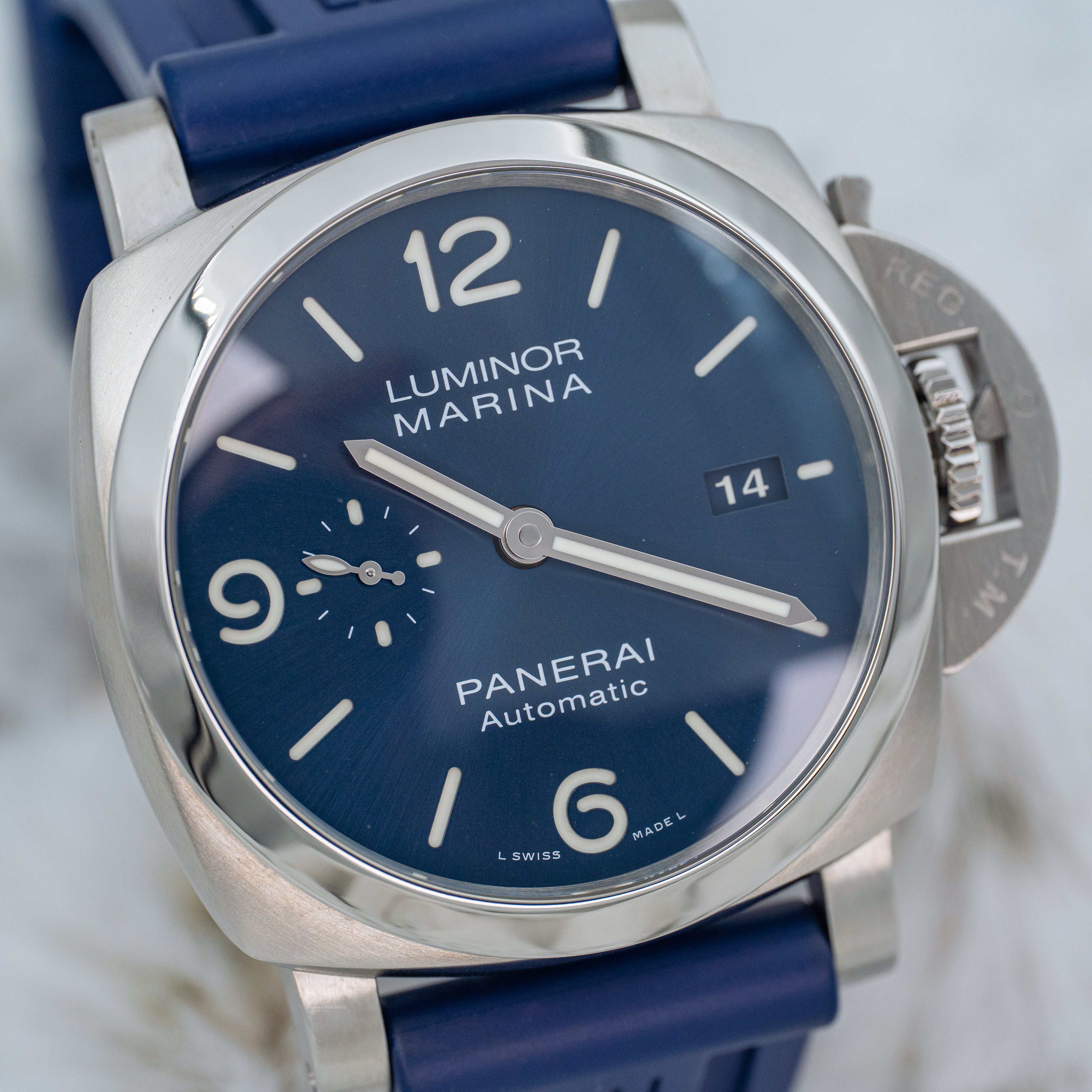 2021 Panerai Luminor Marina PAM01313 Blue Dial on Blue Strap Steel 44mm B+P