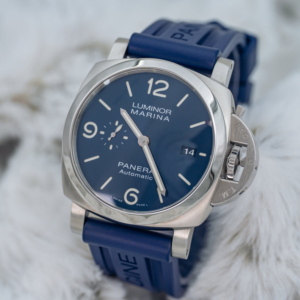 2021 Panerai Luminor Marina PAM01313 Blue Dial on Blue Strap Steel 44mm B+P