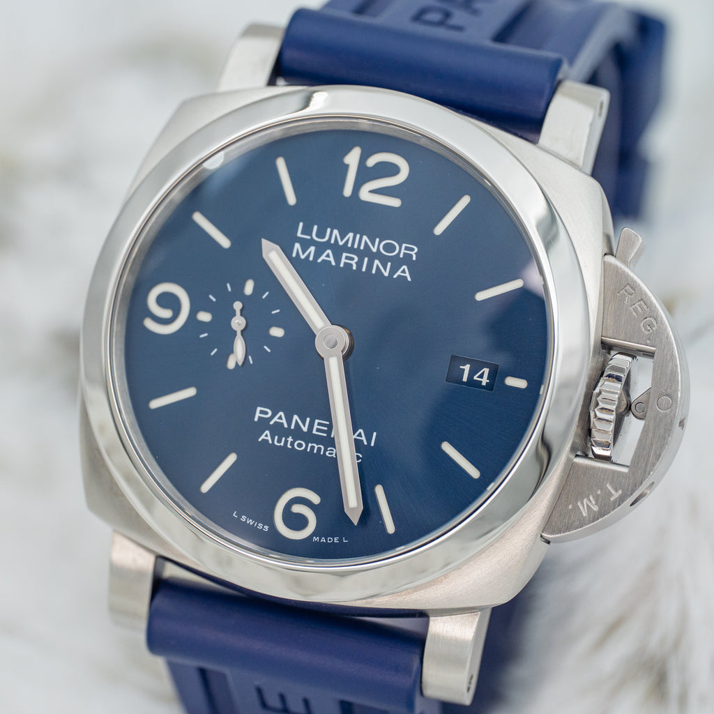 2021 Panerai Luminor Marina PAM01313 Blue Dial on Blue Strap Steel 44mm B+P