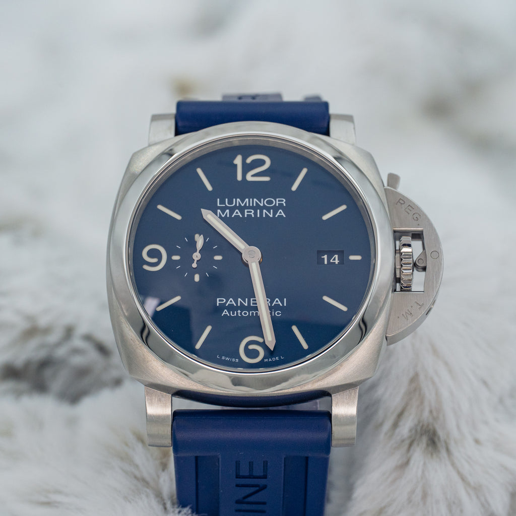 2021 Panerai Luminor Marina PAM01313 Blue Dial on Blue Strap Steel 44mm B+P