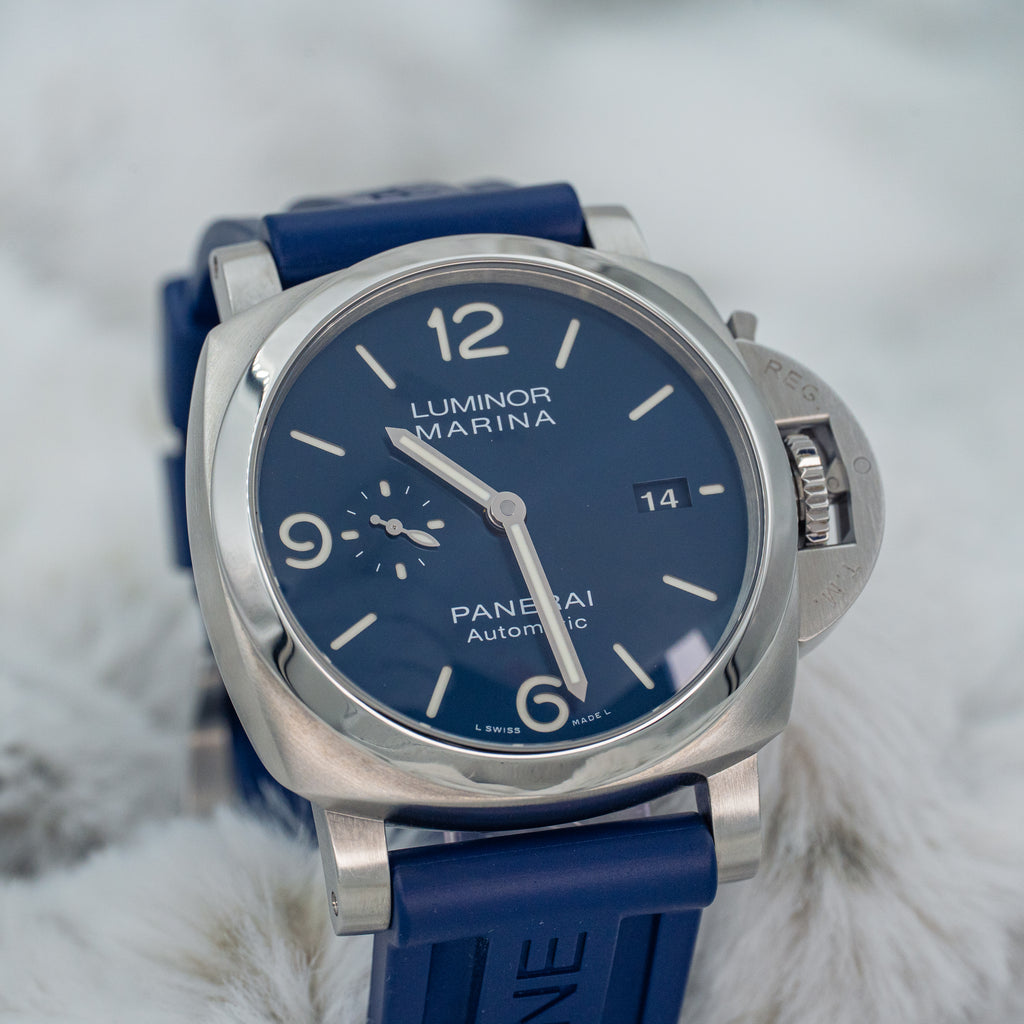 2021 Panerai Luminor Marina PAM01313 Blue Dial on Blue Strap Steel 44mm B+P