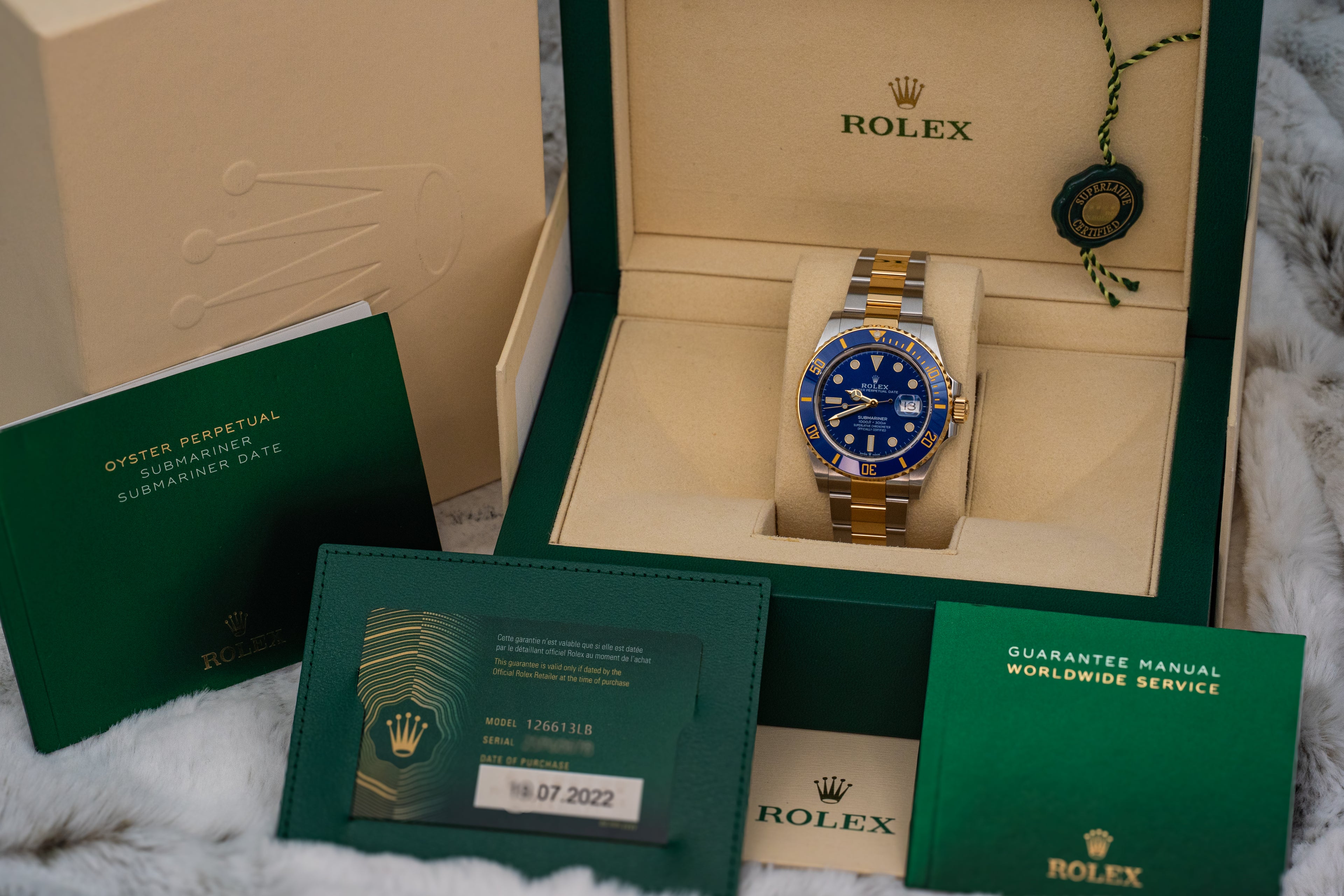 Rolex Submariner Date 126613LB Two Tone 18k Yellow Gold 41 Blue Dial B+P
