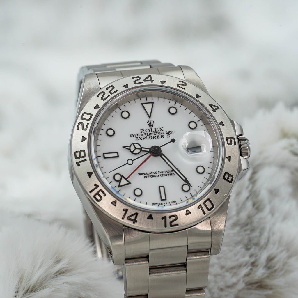 Rolex Explorer II GMT 40mm 16570 White Polar Dial Stainless Steel B+P