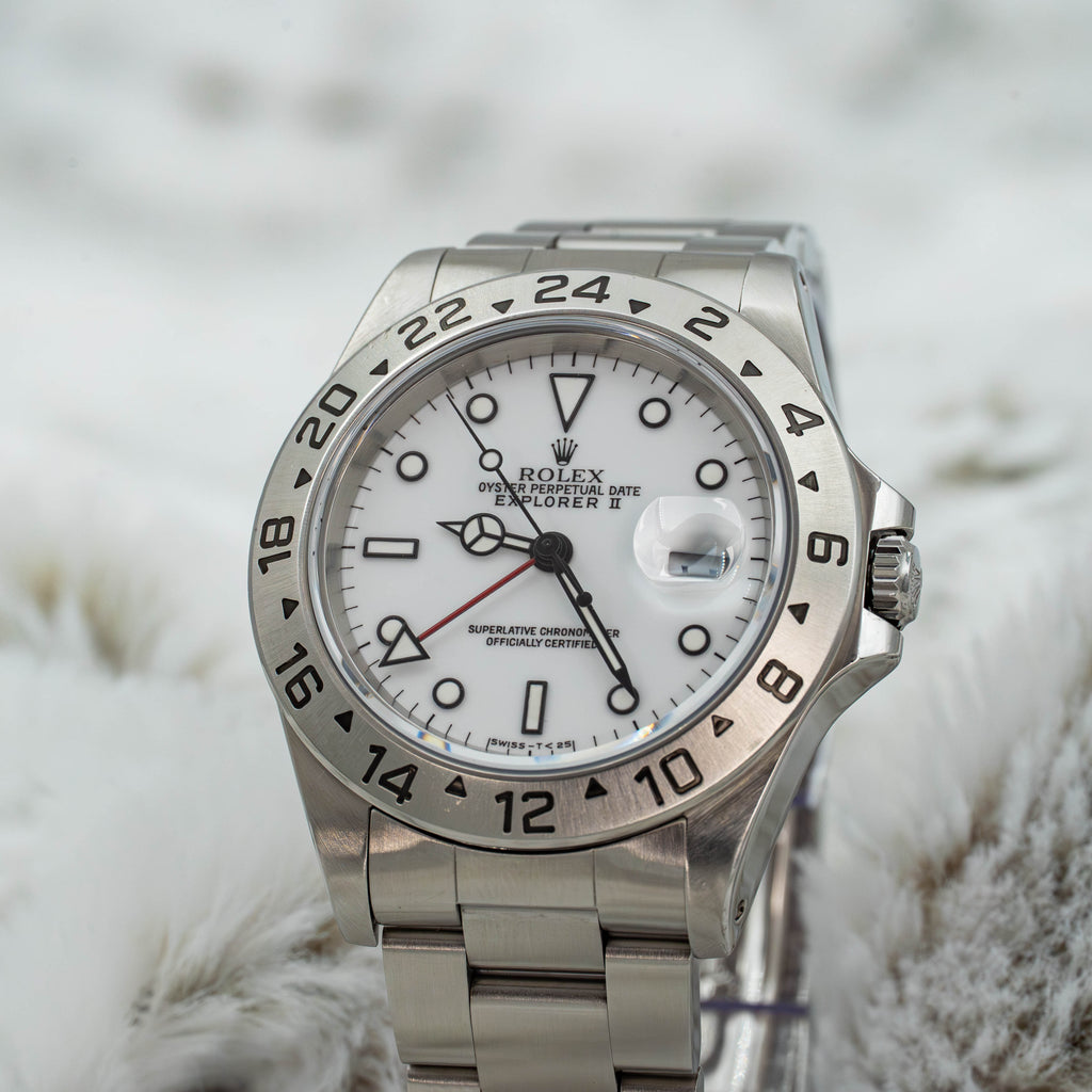 Rolex Explorer II GMT 40mm 16570 White Polar Dial Stainless Steel B+P