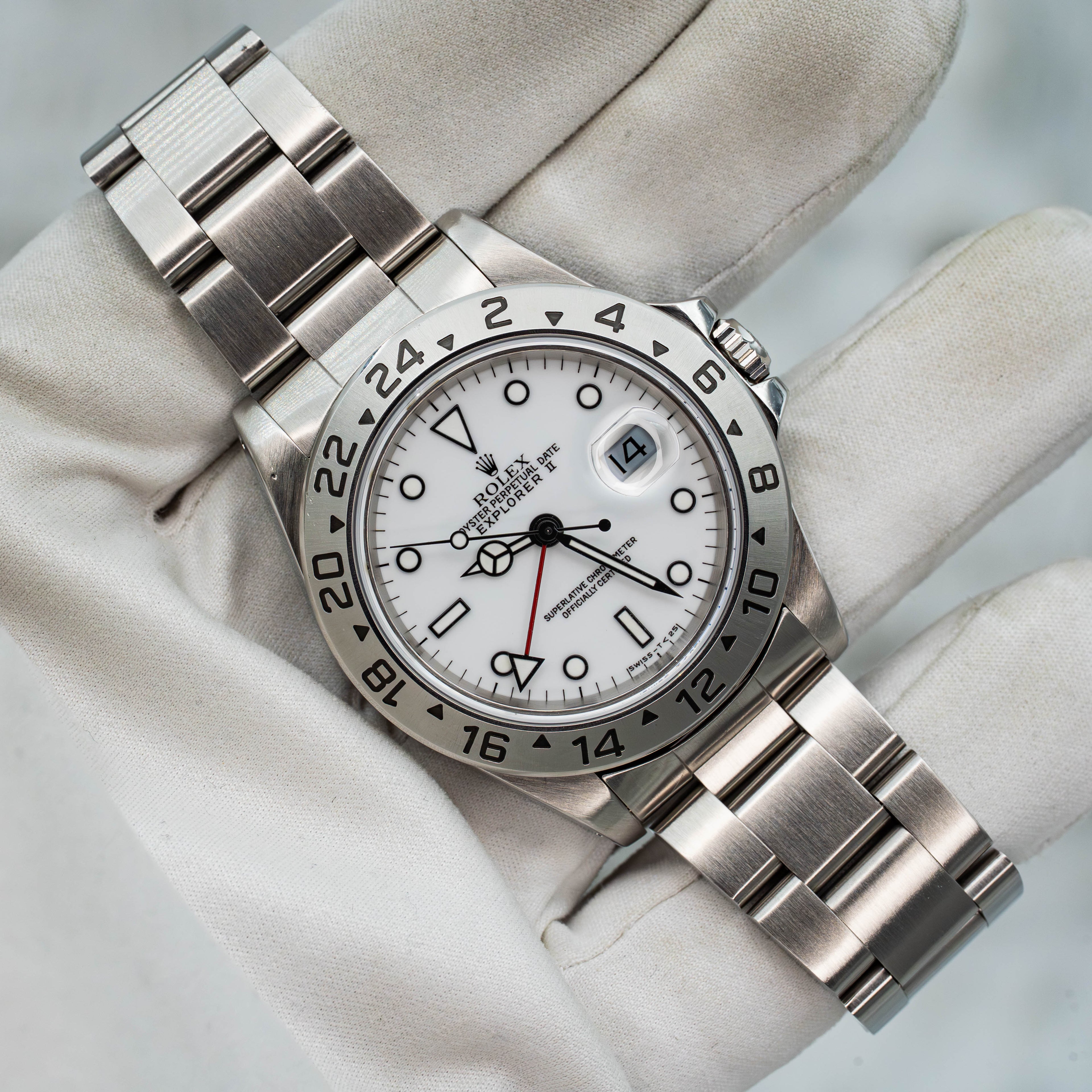 Rolex Explorer II GMT 40mm 16570 White Polar Dial Stainless Steel B+P