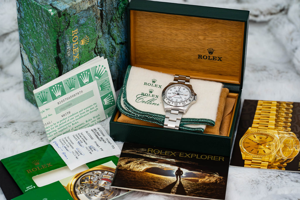 Rolex Explorer II GMT 40mm 16570 White Polar Dial Stainless Steel B+P