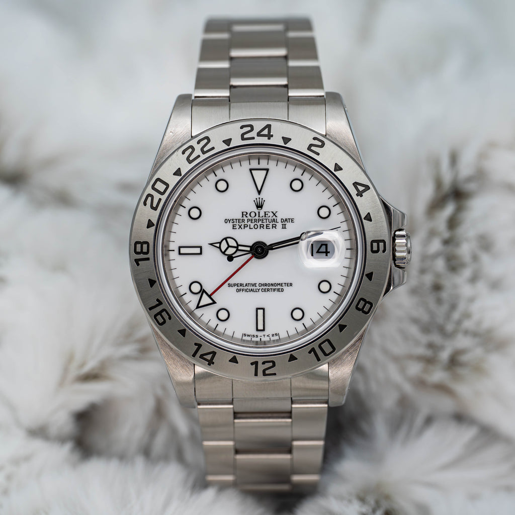 Rolex Explorer II GMT 40mm 16570 White Polar Dial Stainless Steel B+P