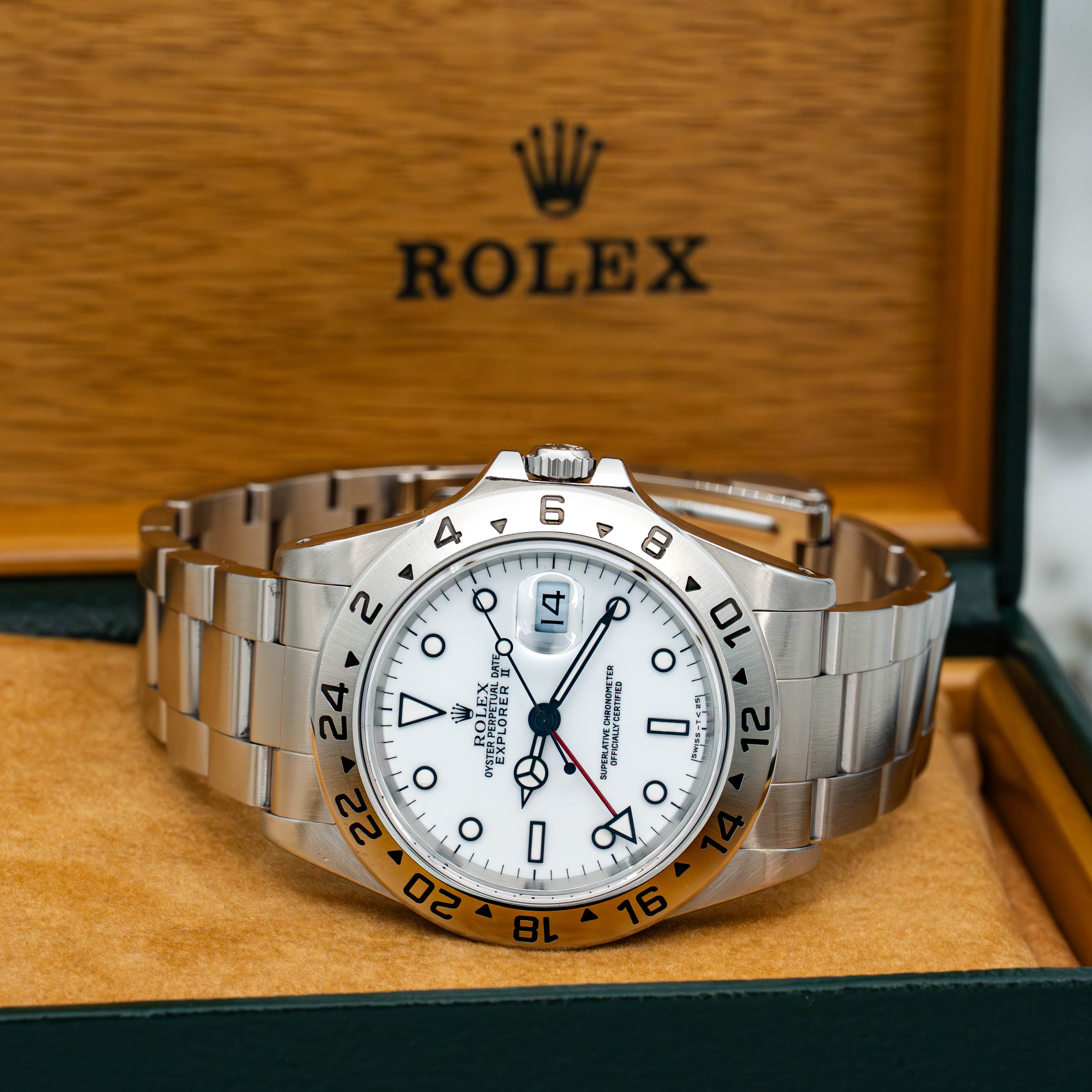 Rolex Explorer II GMT 40mm 16570 White Polar Dial Stainless Steel B+P