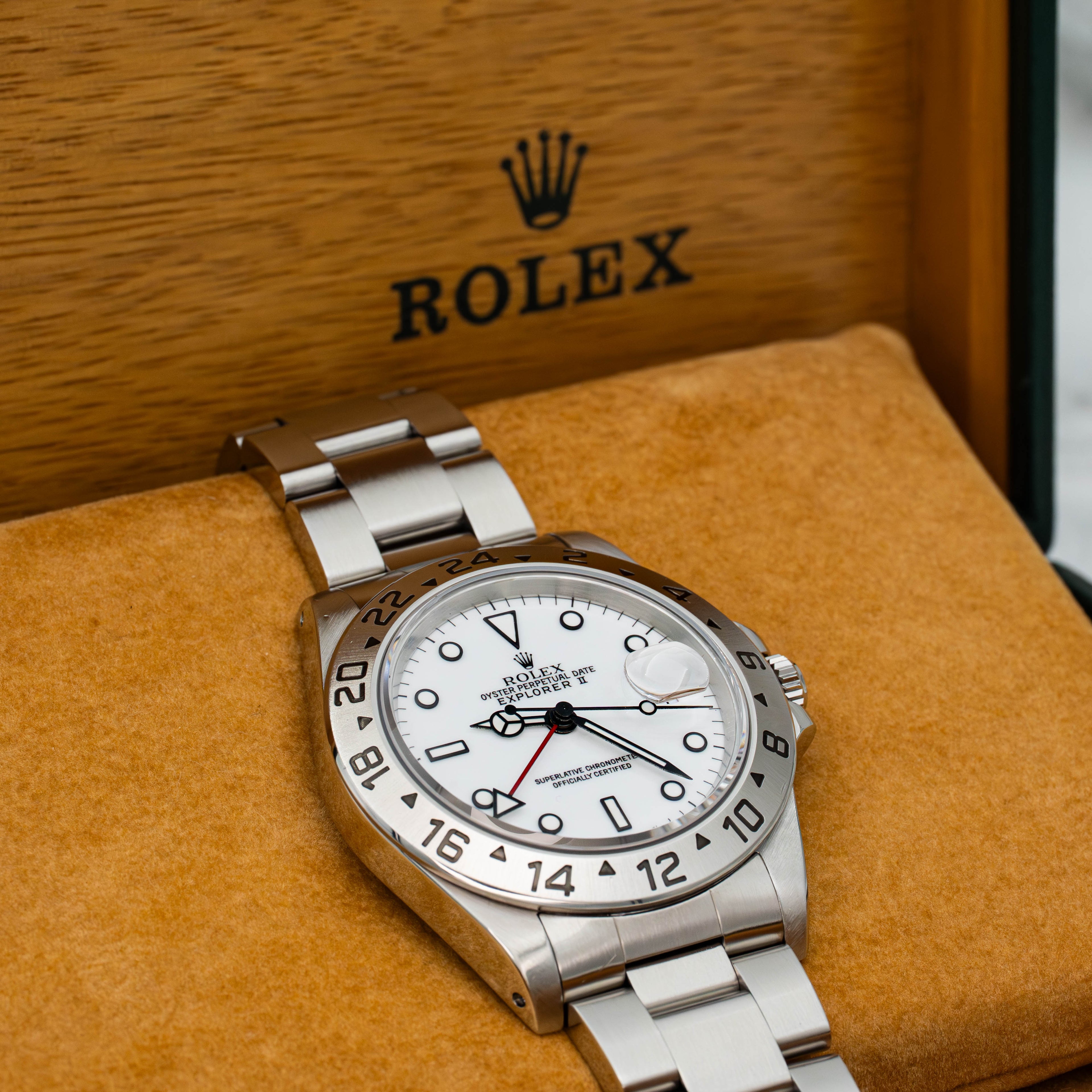 Rolex Explorer II GMT 40mm 16570 White Polar Dial Stainless Steel B+P