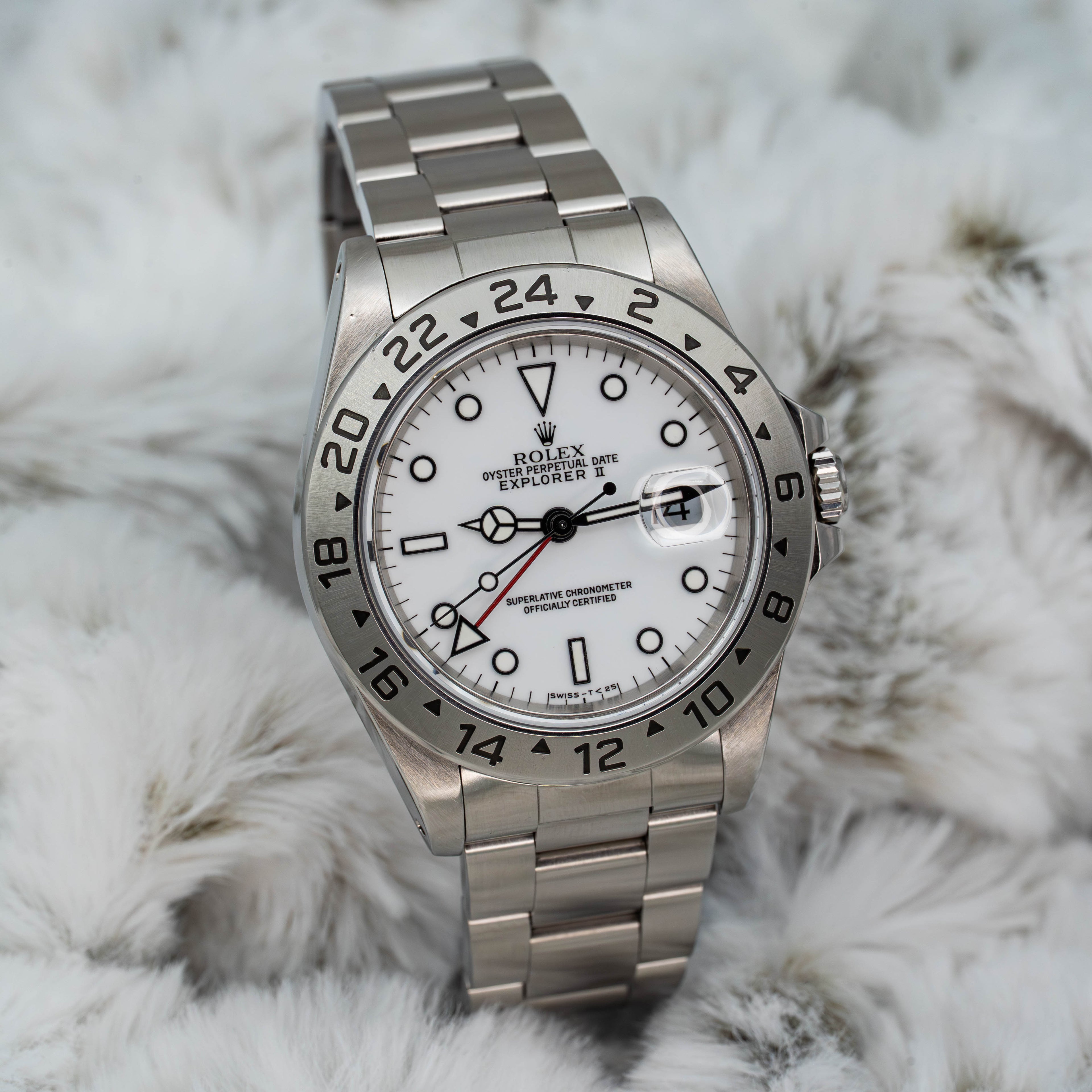 Rolex Explorer II GMT 40mm 16570 White Polar Dial Stainless Steel B+P