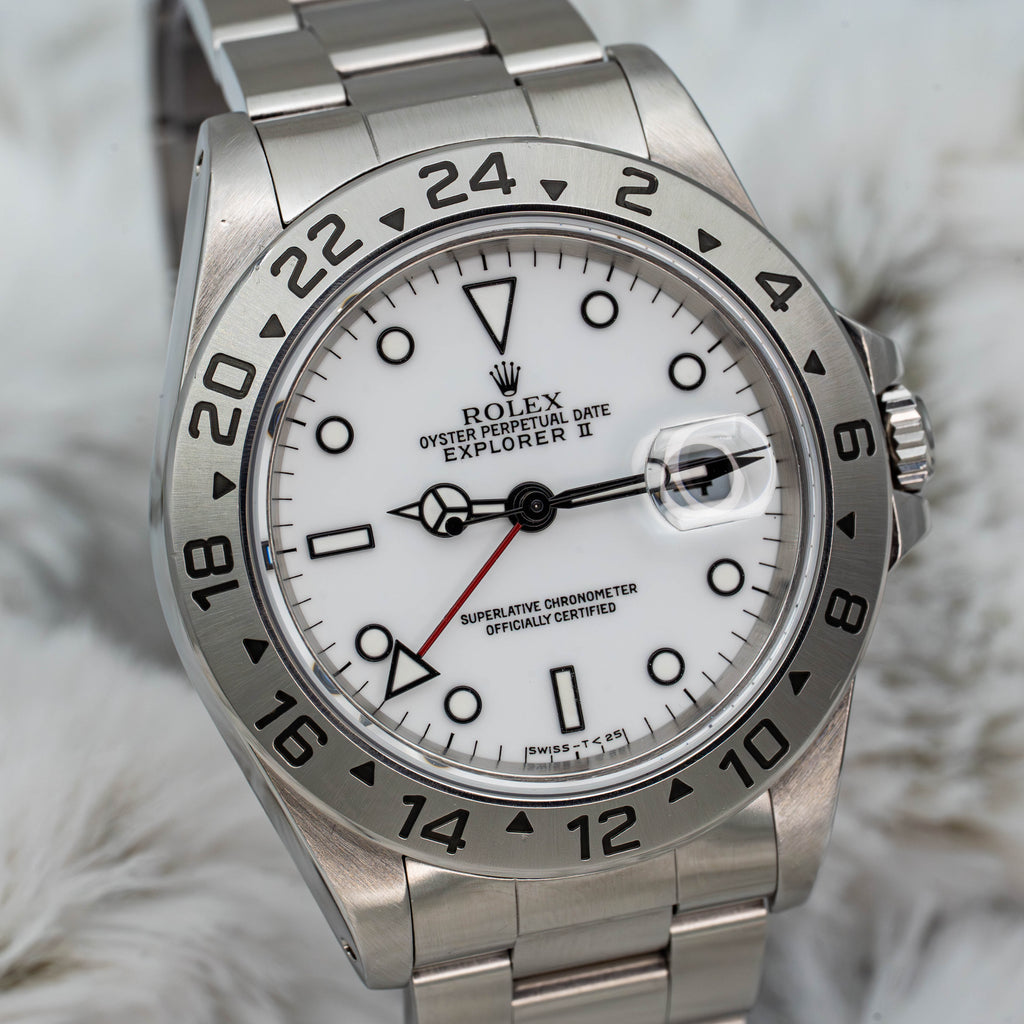 Rolex Explorer II GMT 40mm 16570 White Polar Dial Stainless Steel B+P