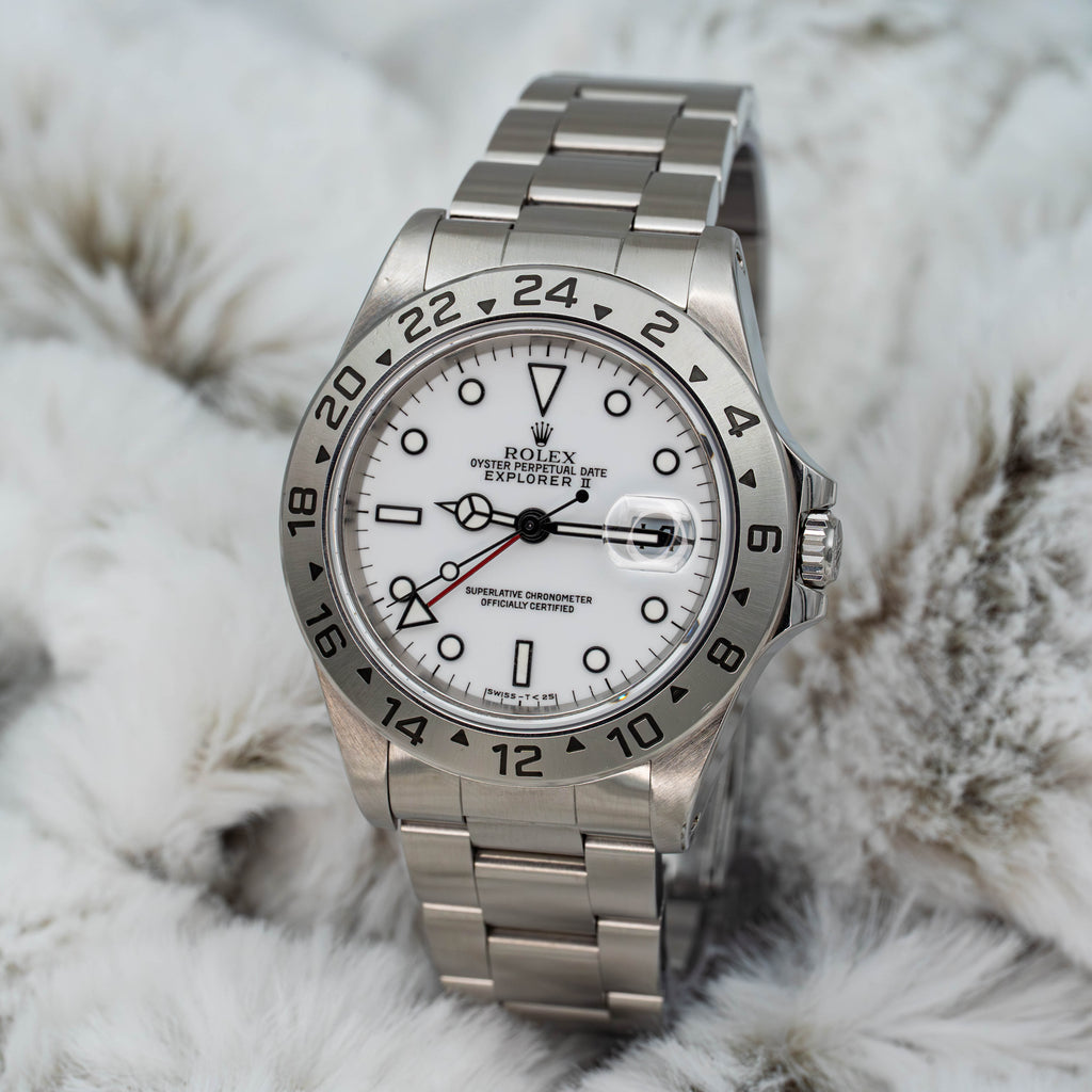 Rolex Explorer II GMT 40mm 16570 White Polar Dial Stainless Steel B+P