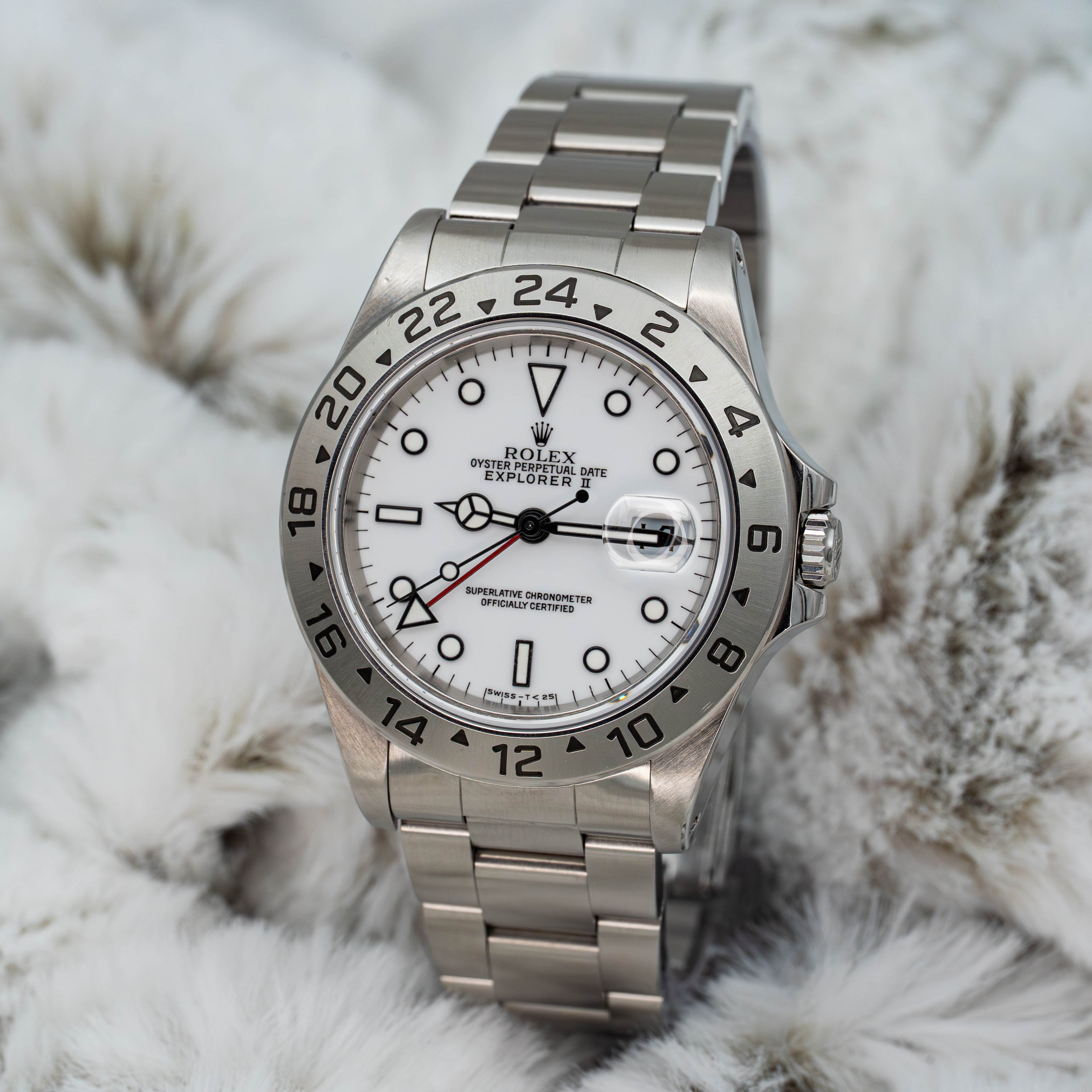 Rolex Explorer II GMT 40mm 16570 White Polar Dial Stainless Steel B+P