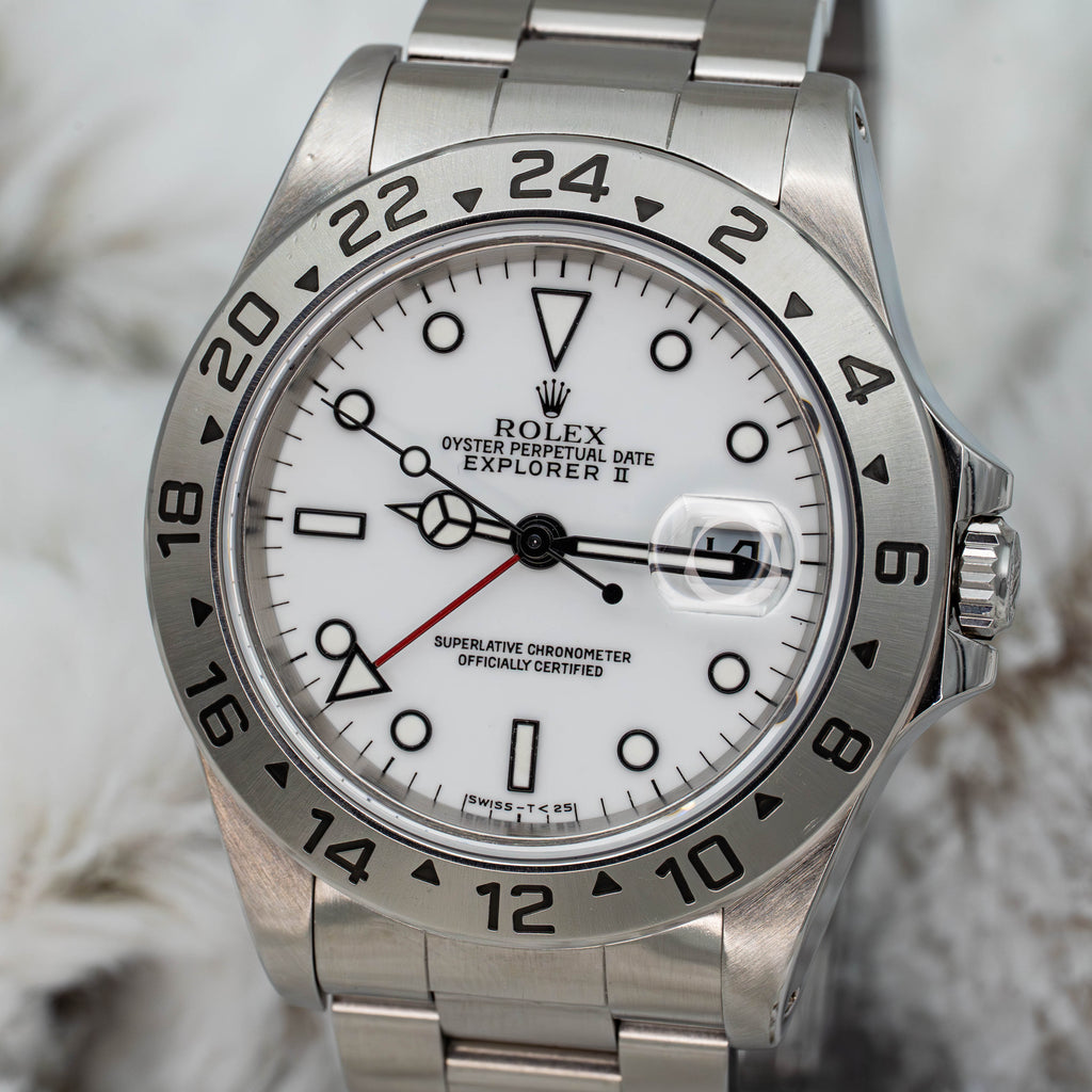 Rolex Explorer II GMT 40mm 16570 White Polar Dial Stainless Steel B+P