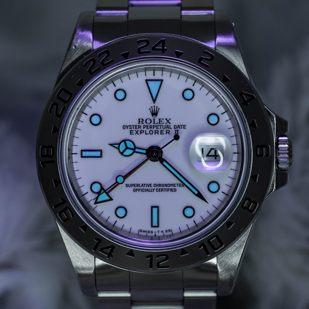 Rolex Explorer II GMT 40mm 16570 White Polar Dial Stainless Steel B+P
