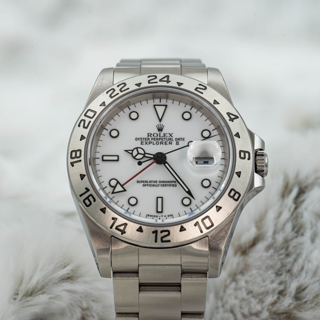 Rolex Explorer II GMT 40mm 16570 White Polar Dial Stainless Steel B+P