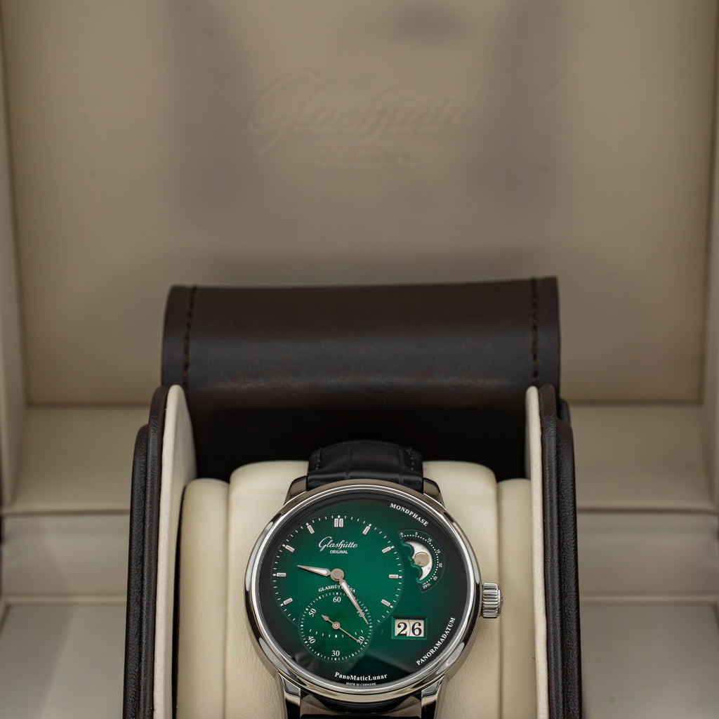 2024 Glashütte Original PanoMaticLunar Green Dial on Black Alligator Strap B+P