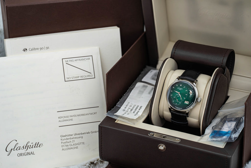 2024 Glashütte Original PanoMaticLunar Green Dial on Black Alligator Strap B+P