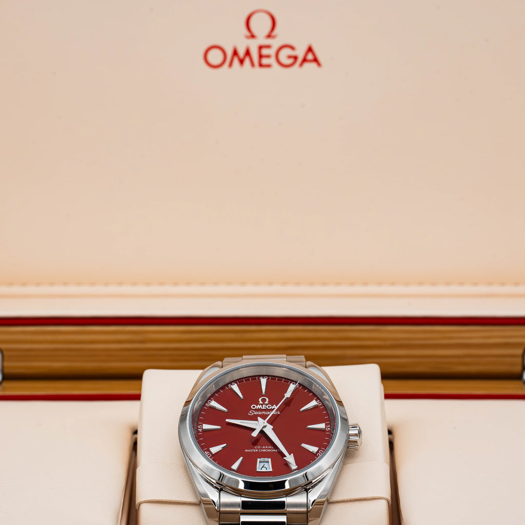 2024 Omega Seamaster Aqua Terra 38 Red Dial on Bracelet 220.10.38.20.13.003 B+P