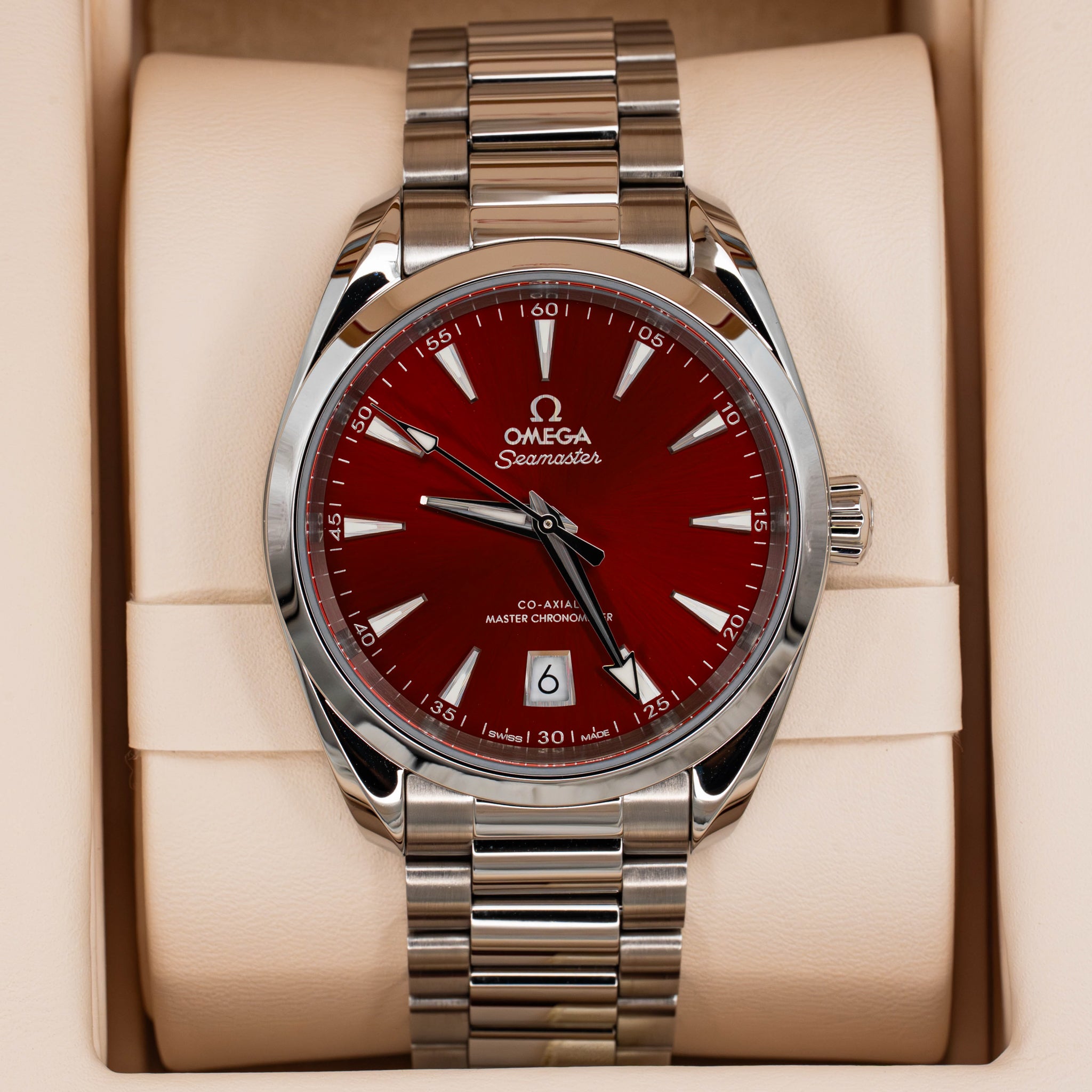 2024 Omega Seamaster Aqua Terra 38 Red Dial on Bracelet 220.10.38.20.13.003 B+P