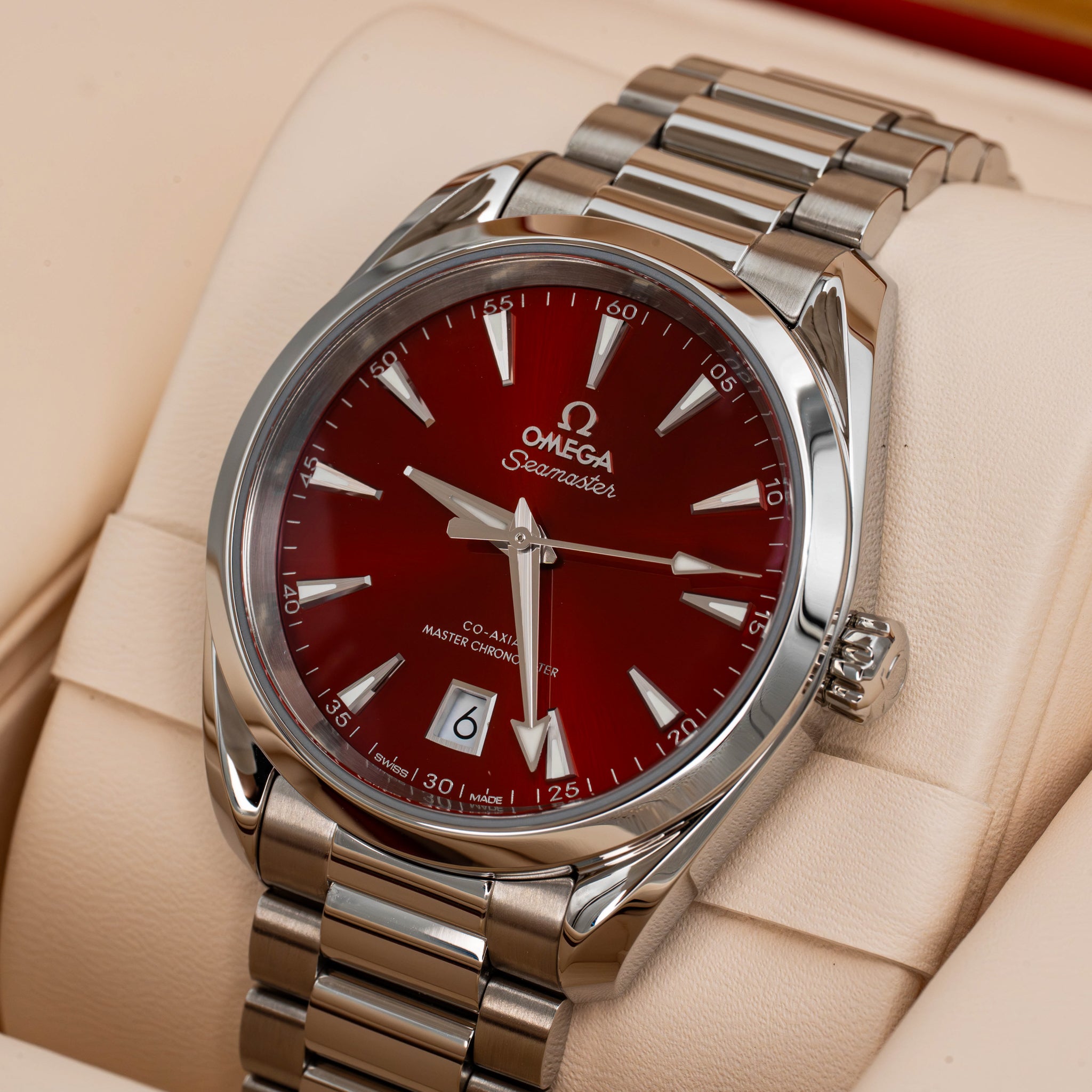 2024 Omega Seamaster Aqua Terra 38 Red Dial on Bracelet 220.10.38.20.13.003 B+P
