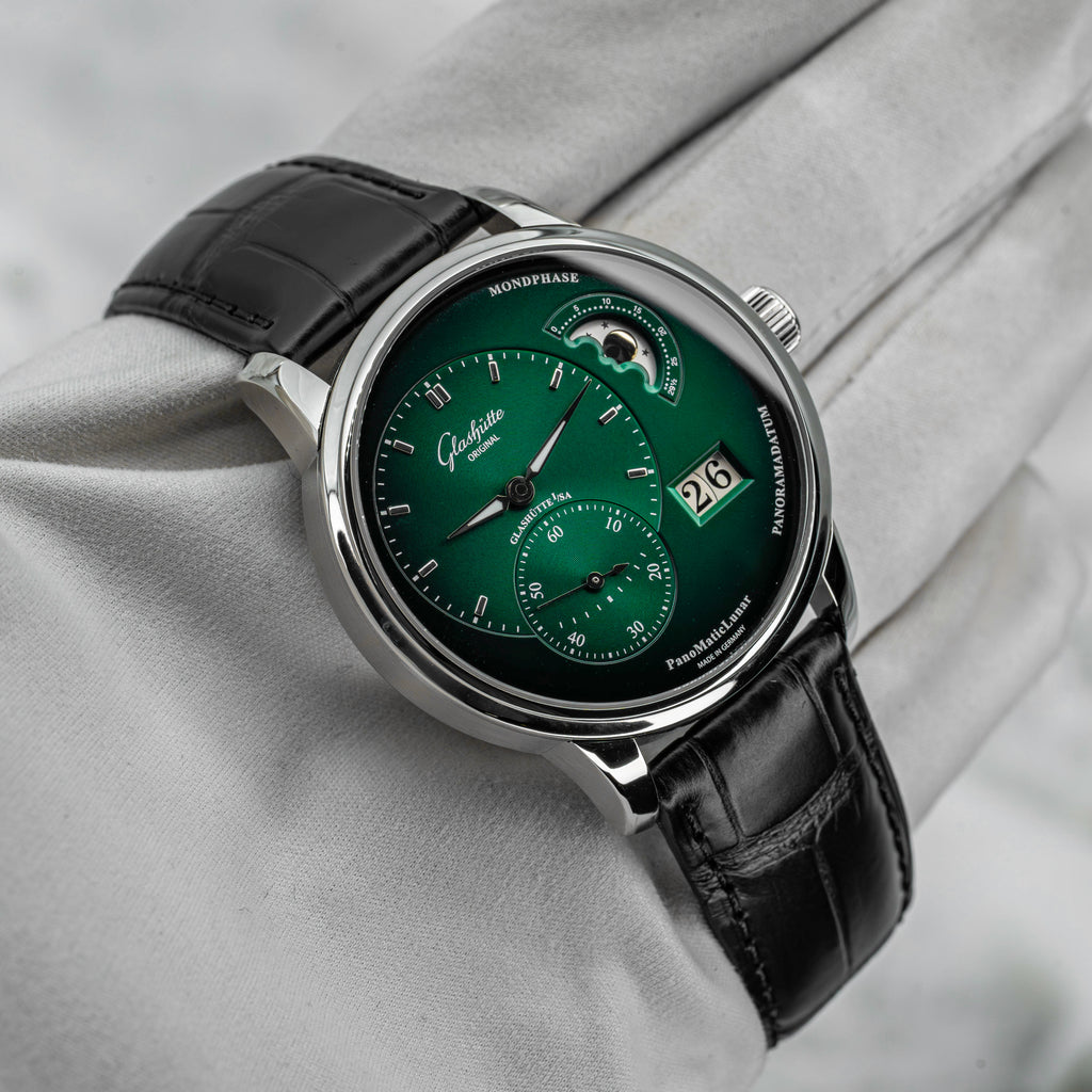 2024 Glashütte Original PanoMaticLunar Green Dial on Black Alligator Strap B+P
