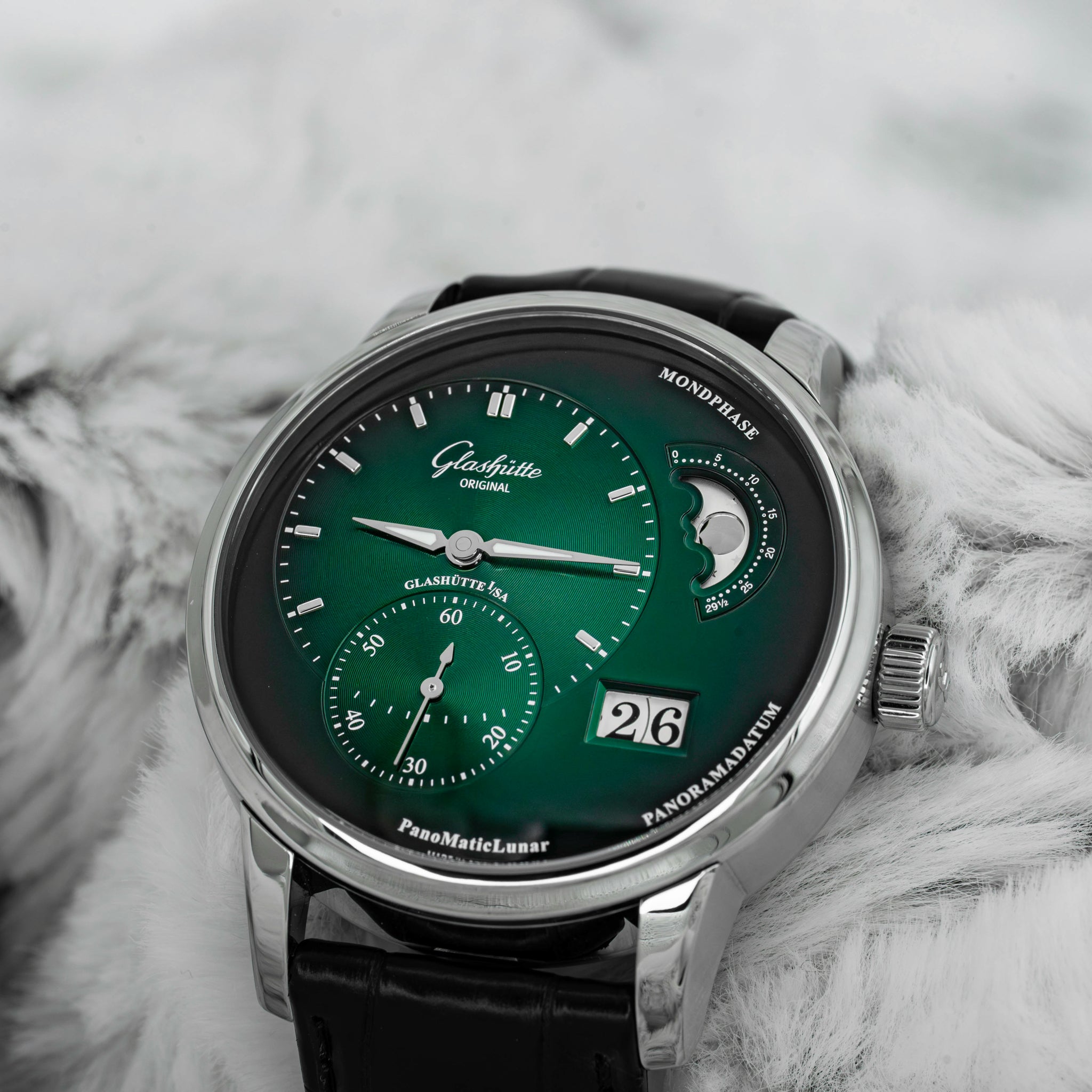 2024 Glashütte Original PanoMaticLunar Green Dial on Black Alligator Strap B+P